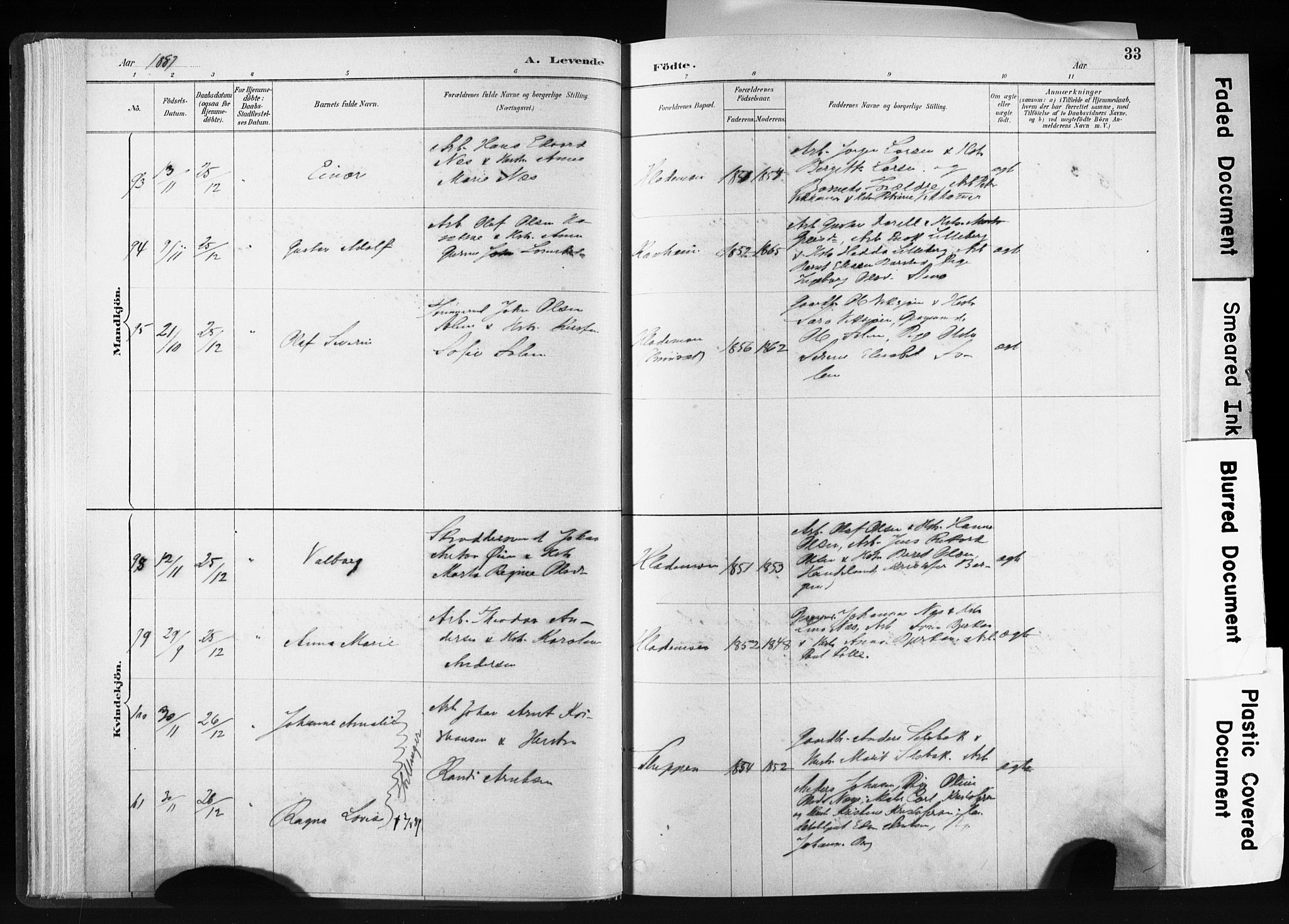 Ministerialprotokoller, klokkerbøker og fødselsregistre - Sør-Trøndelag, AV/SAT-A-1456/606/L0300: Parish register (official) no. 606A15, 1886-1893, p. 33