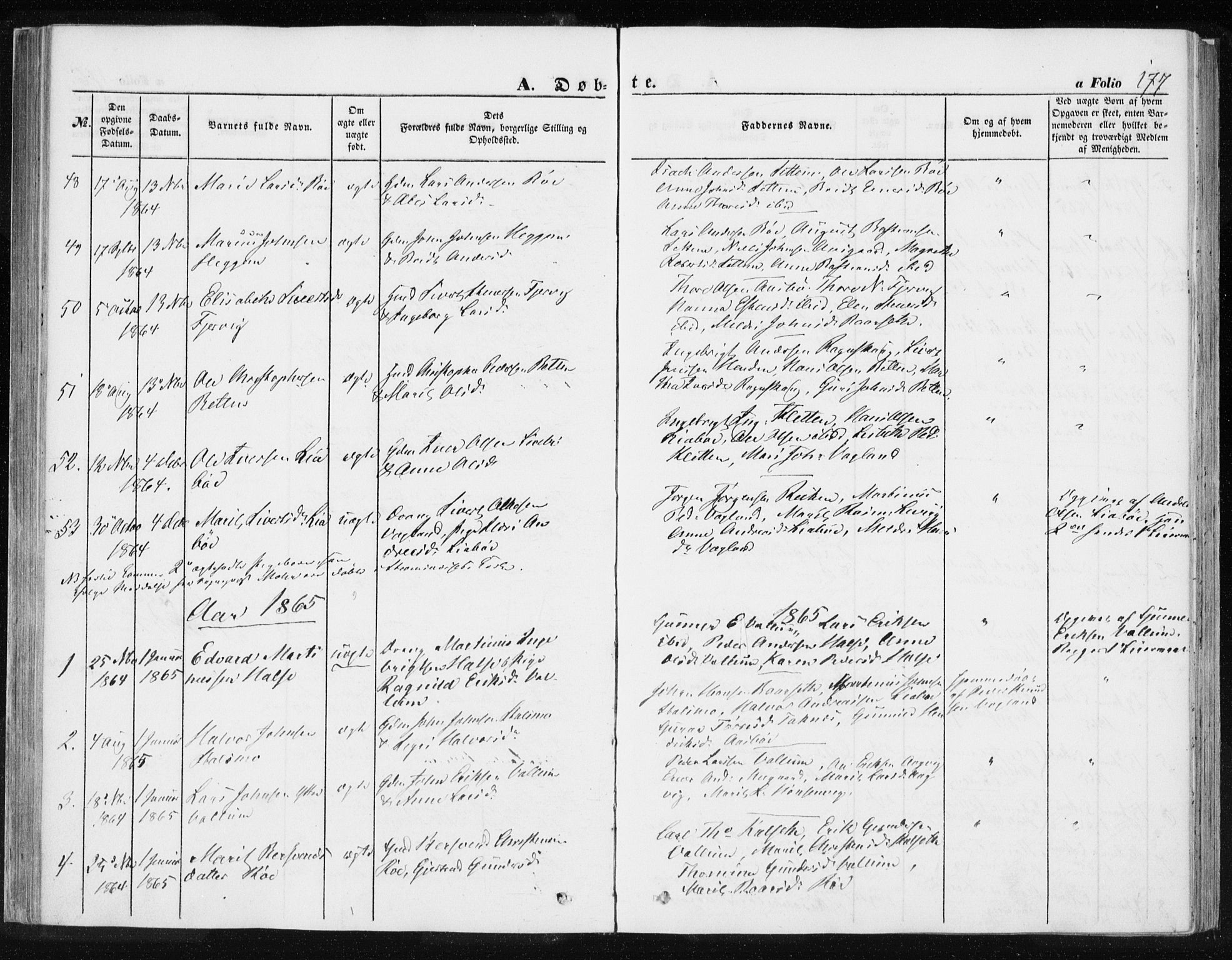 Ministerialprotokoller, klokkerbøker og fødselsregistre - Møre og Romsdal, SAT/A-1454/576/L0883: Parish register (official) no. 576A01, 1849-1865, p. 177
