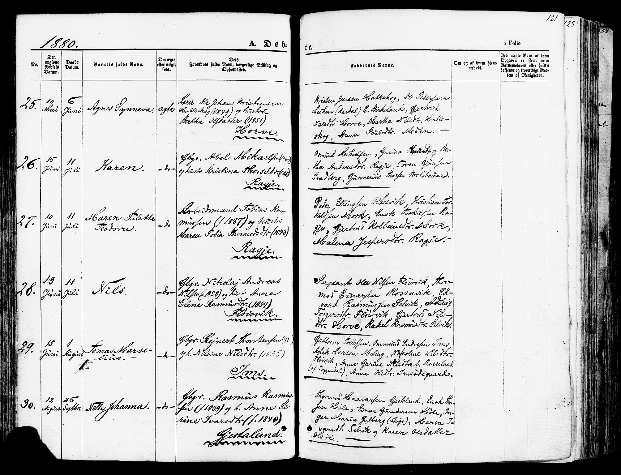 Høgsfjord sokneprestkontor, SAST/A-101624/H/Ha/Haa/L0002: Parish register (official) no. A 2, 1855-1885, p. 121