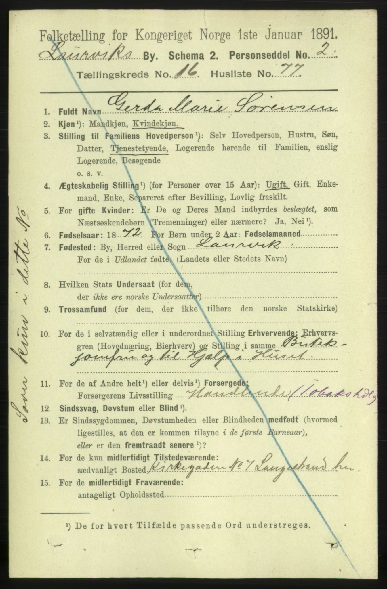 RA, 1891 census for 0707 Larvik, 1891, p. 12332