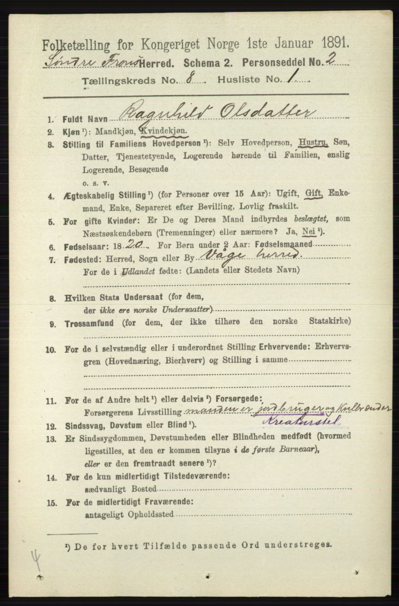 RA, 1891 census for 0519 Sør-Fron, 1891, p. 3720