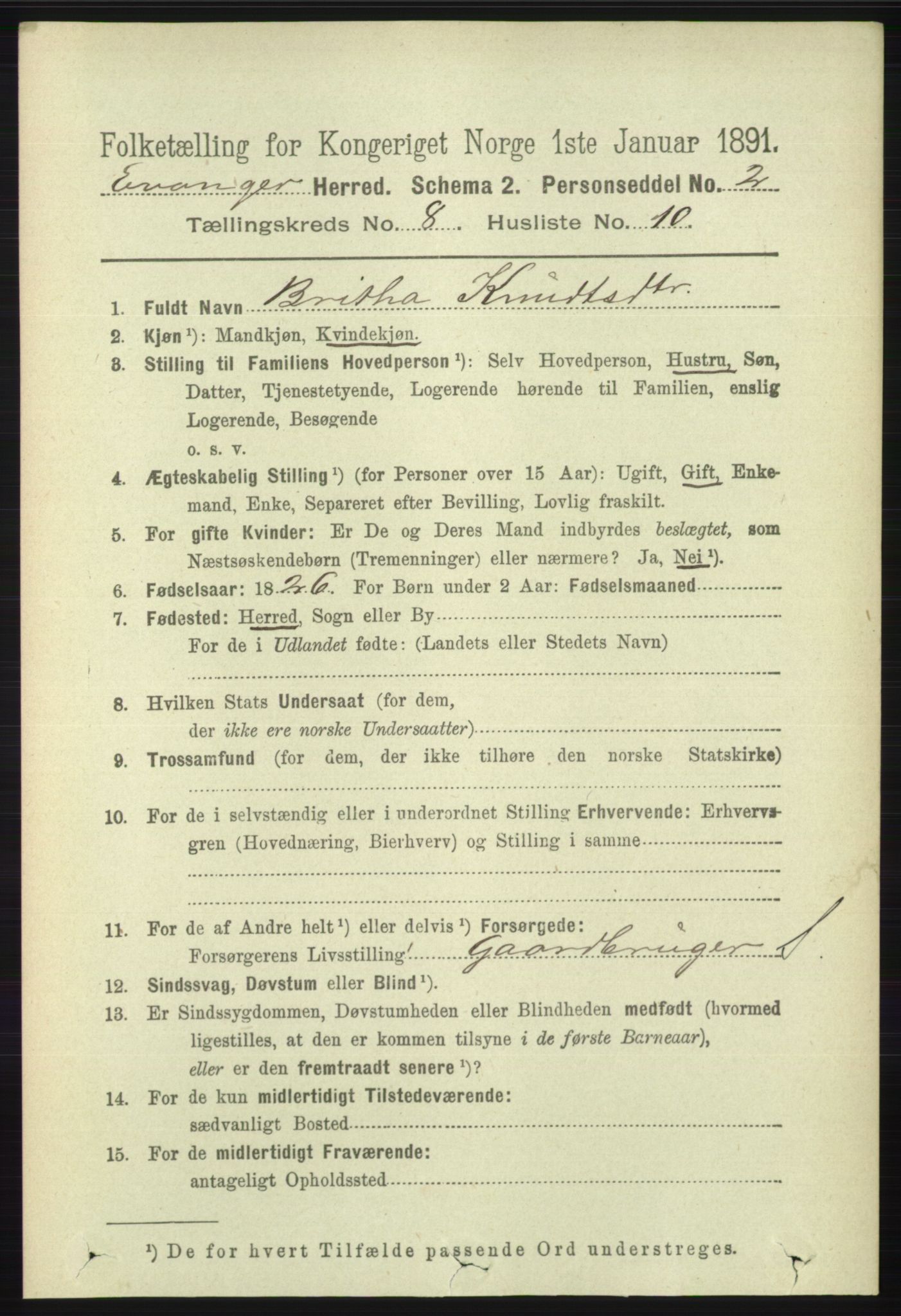 RA, 1891 census for 1237 Evanger, 1891, p. 2316