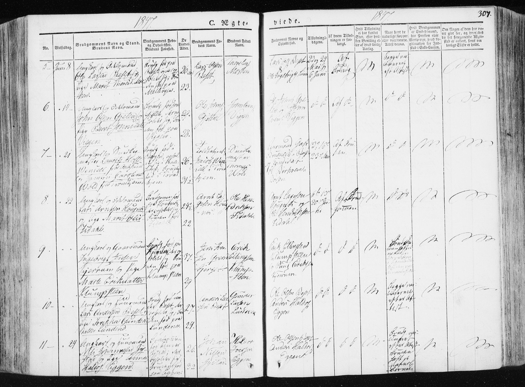 Ministerialprotokoller, klokkerbøker og fødselsregistre - Sør-Trøndelag, SAT/A-1456/665/L0771: Parish register (official) no. 665A06, 1830-1856, p. 307