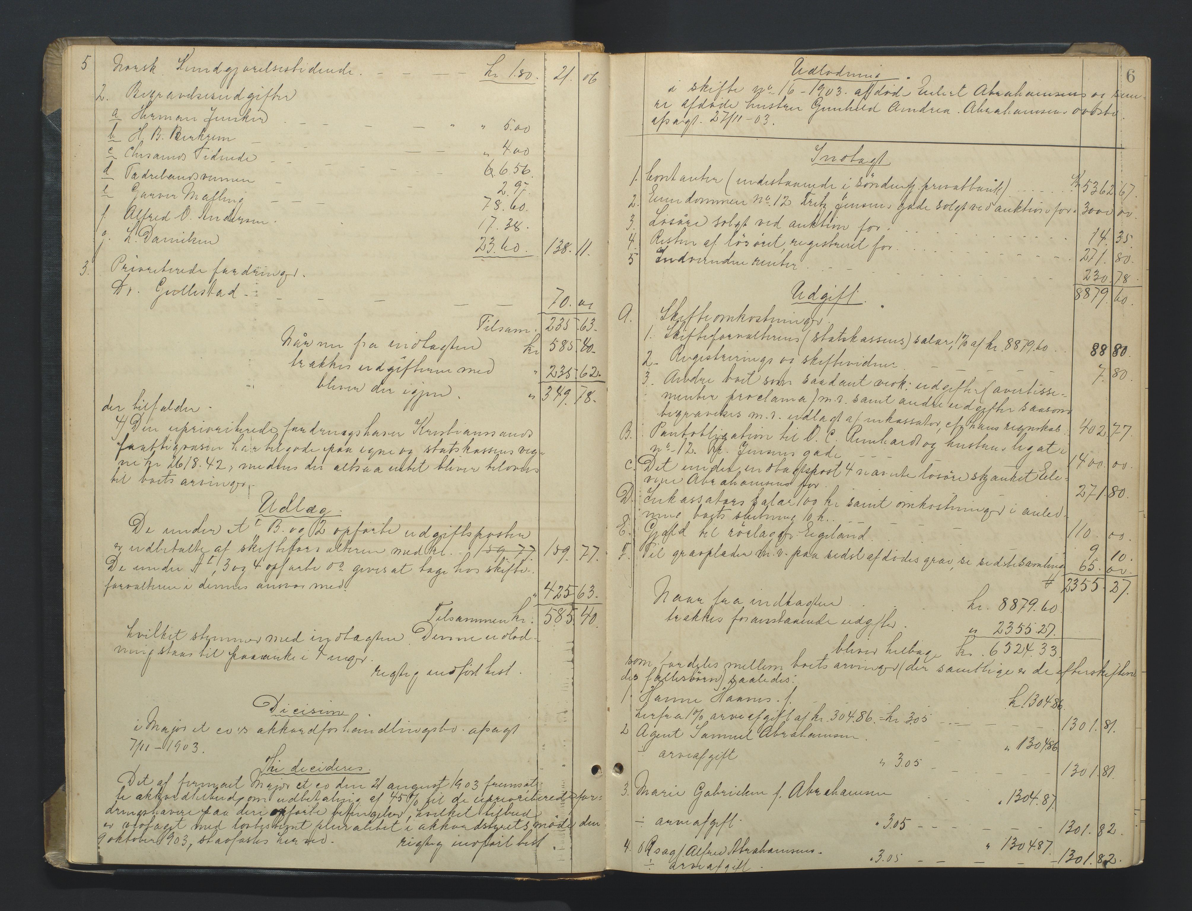 Kristiansand byrett, AV/SAK-1223-0001/H/Hc/L0060: Skifteutlodningsprotokoll nr. 6, med register, 1903-1916, p. 6