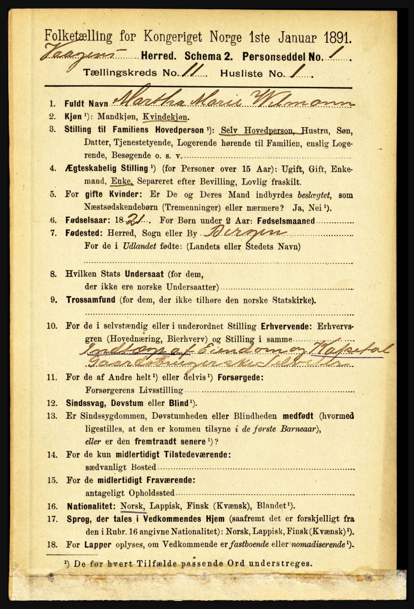 RA, 1891 census for 1865 Vågan, 1891, p. 2729