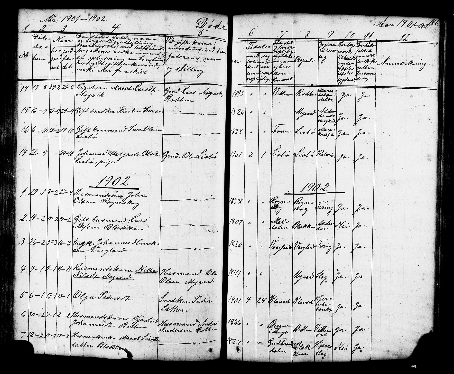 Ministerialprotokoller, klokkerbøker og fødselsregistre - Møre og Romsdal, SAT/A-1454/576/L0890: Parish register (copy) no. 576C01, 1837-1908, p. 166