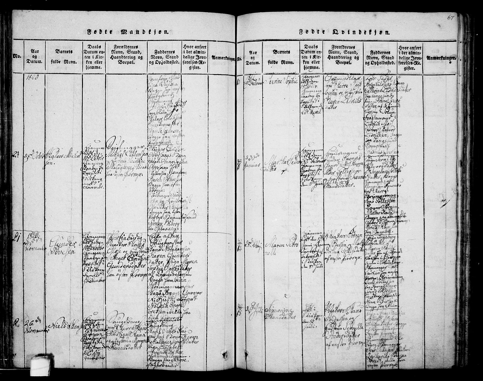 Porsgrunn kirkebøker , AV/SAKO-A-104/F/Fa/L0004: Parish register (official) no. 4, 1814-1828, p. 67