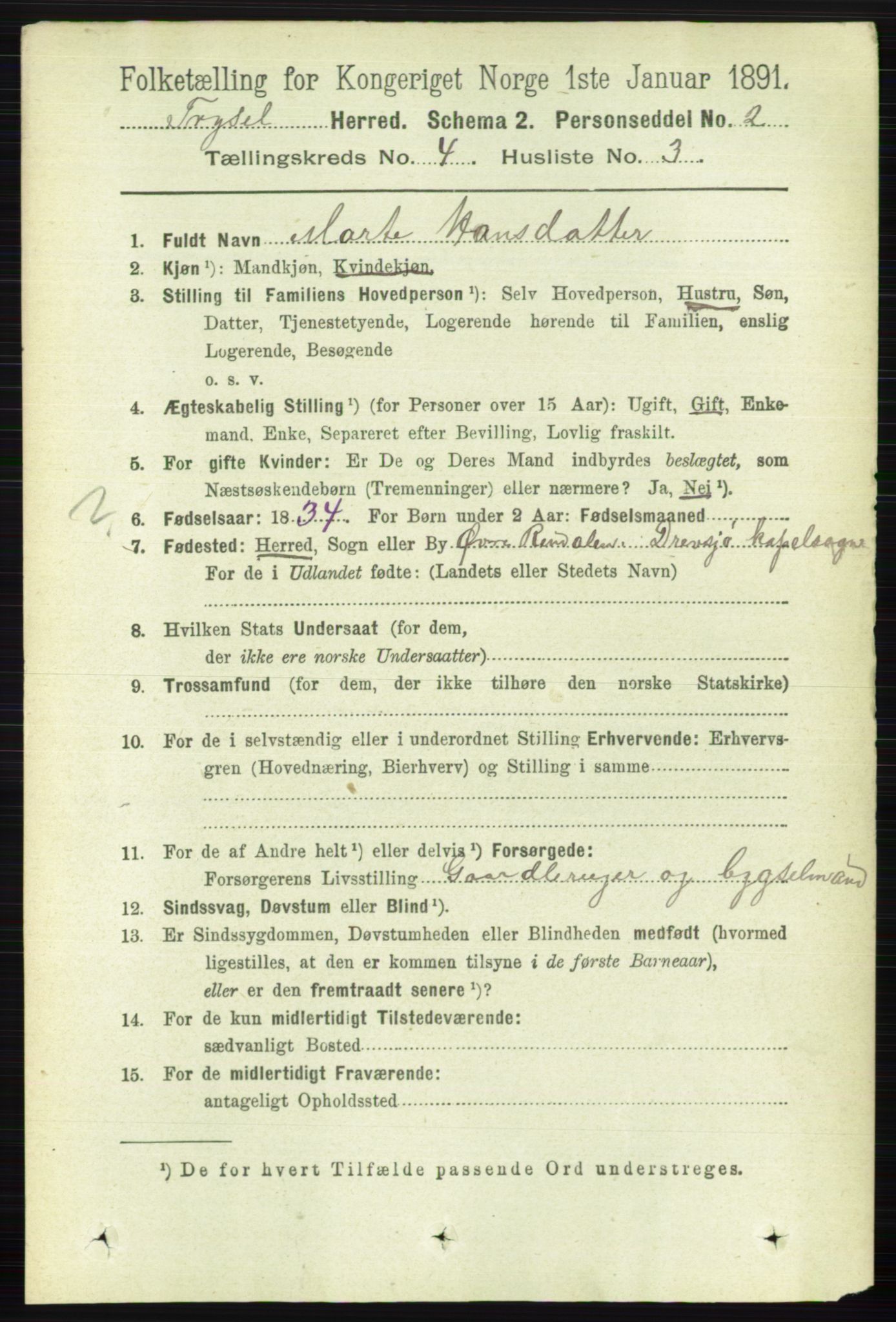 RA, 1891 census for 0428 Trysil, 1891, p. 1855