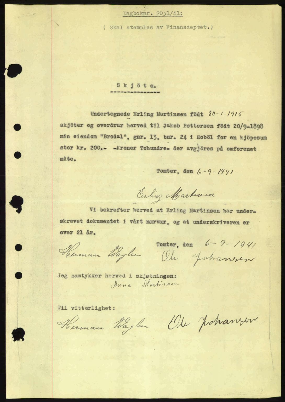 Moss sorenskriveri, SAO/A-10168: Mortgage book no. A9, 1941-1942, Diary no: : 2031/1941