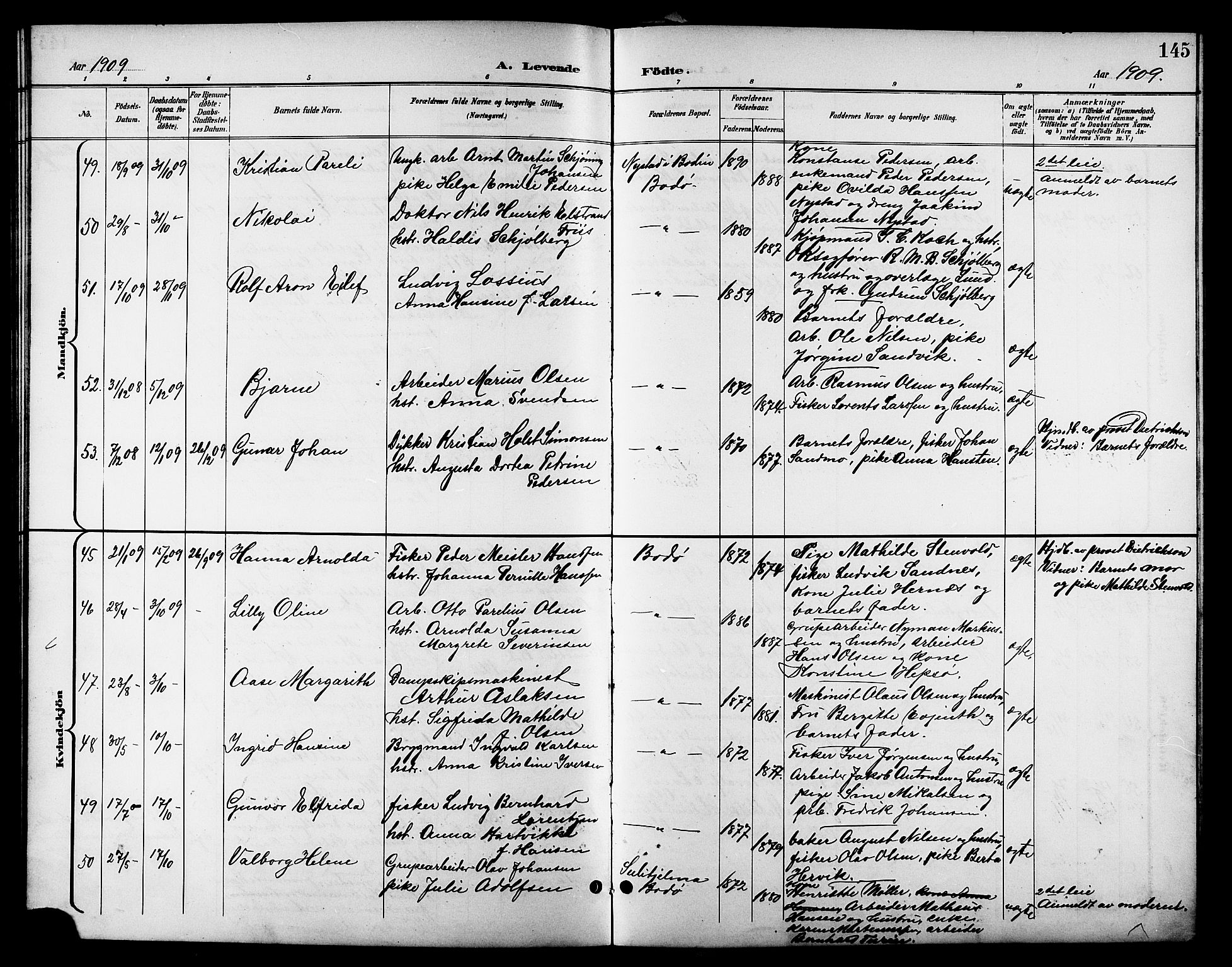 Ministerialprotokoller, klokkerbøker og fødselsregistre - Nordland, AV/SAT-A-1459/801/L0033: Parish register (copy) no. 801C08, 1898-1910, p. 145