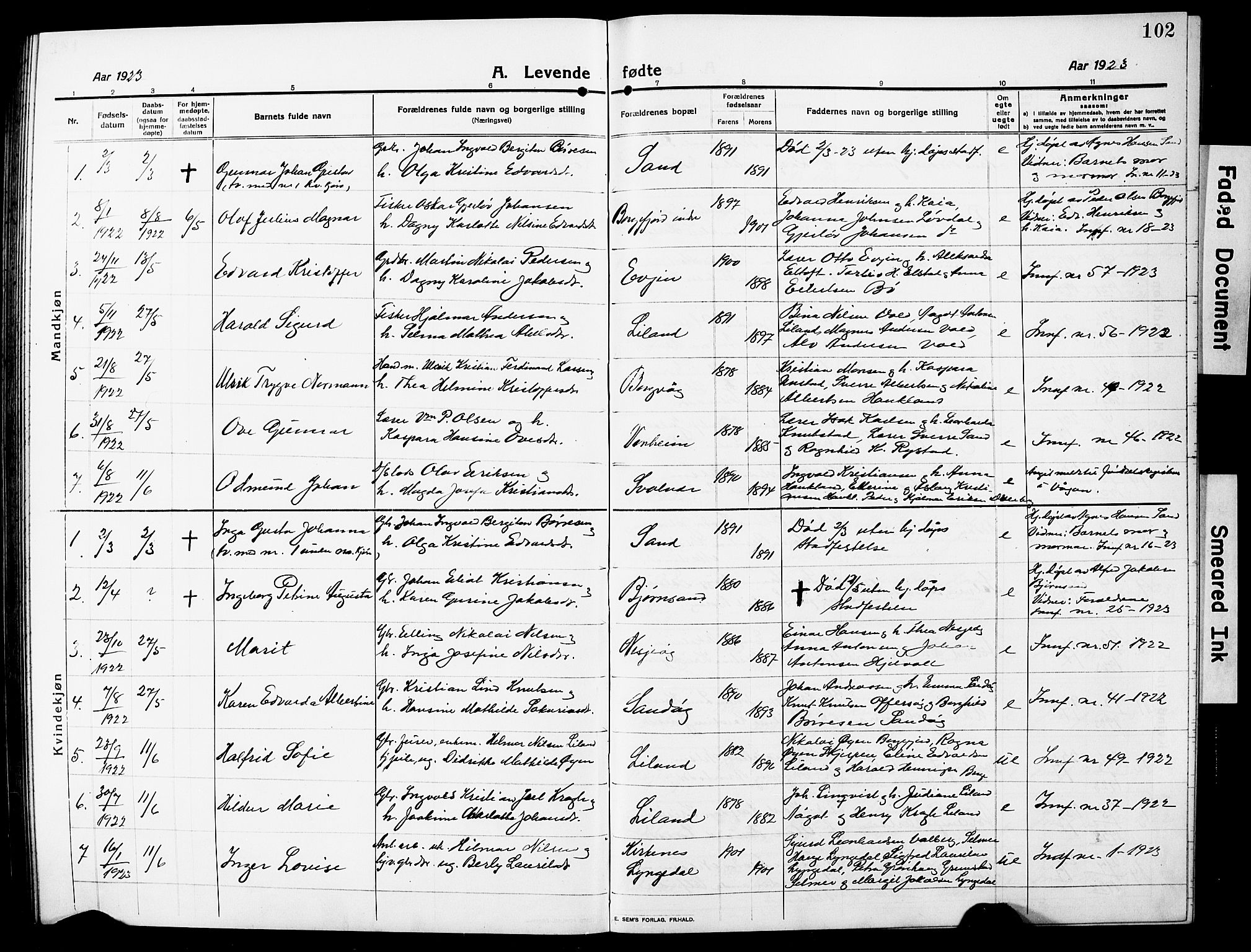 Ministerialprotokoller, klokkerbøker og fødselsregistre - Nordland, SAT/A-1459/880/L1142: Parish register (copy) no. 880C04, 1913-1930, p. 102