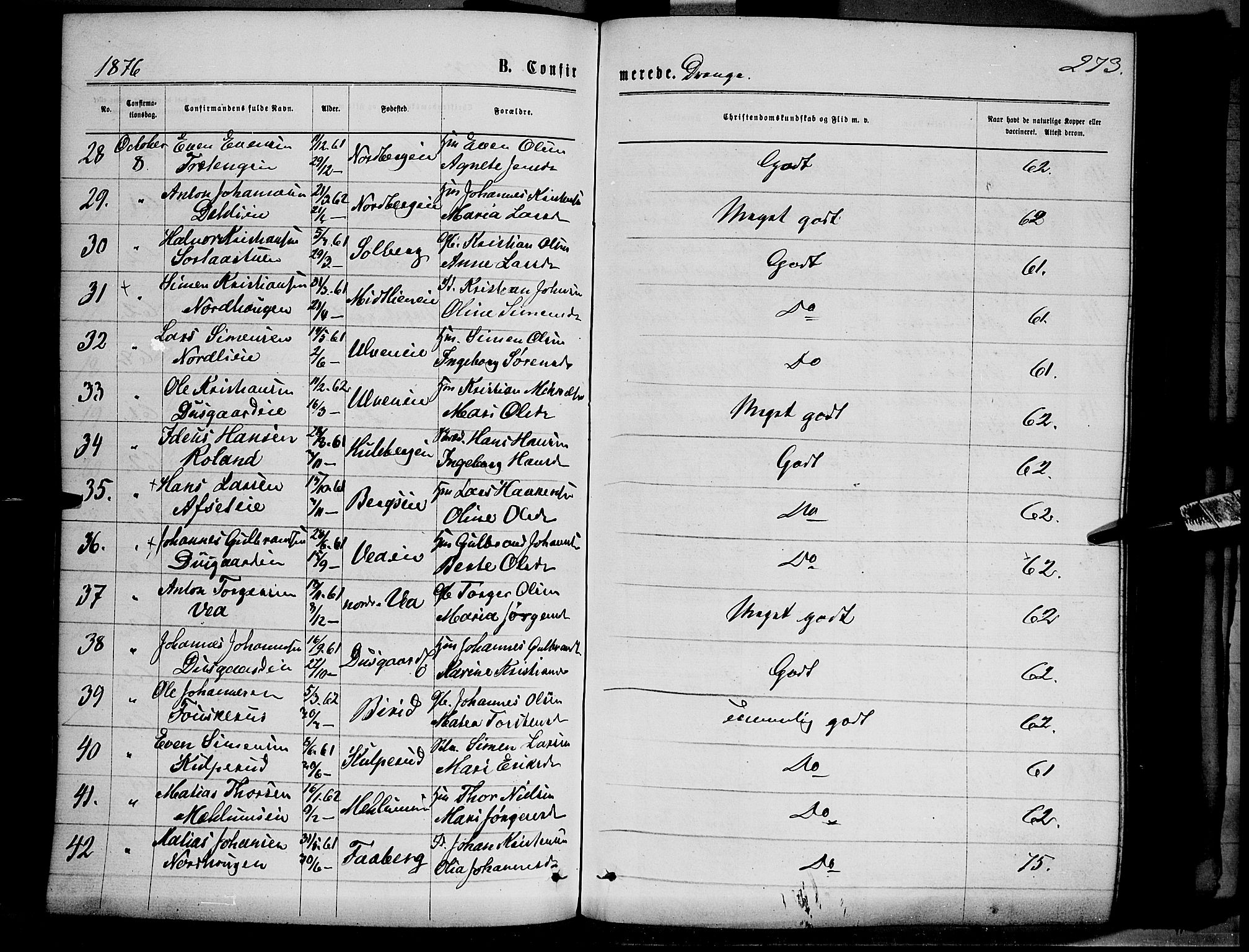 Ringsaker prestekontor, AV/SAH-PREST-014/K/Ka/L0011: Parish register (official) no. 11, 1870-1878, p. 273