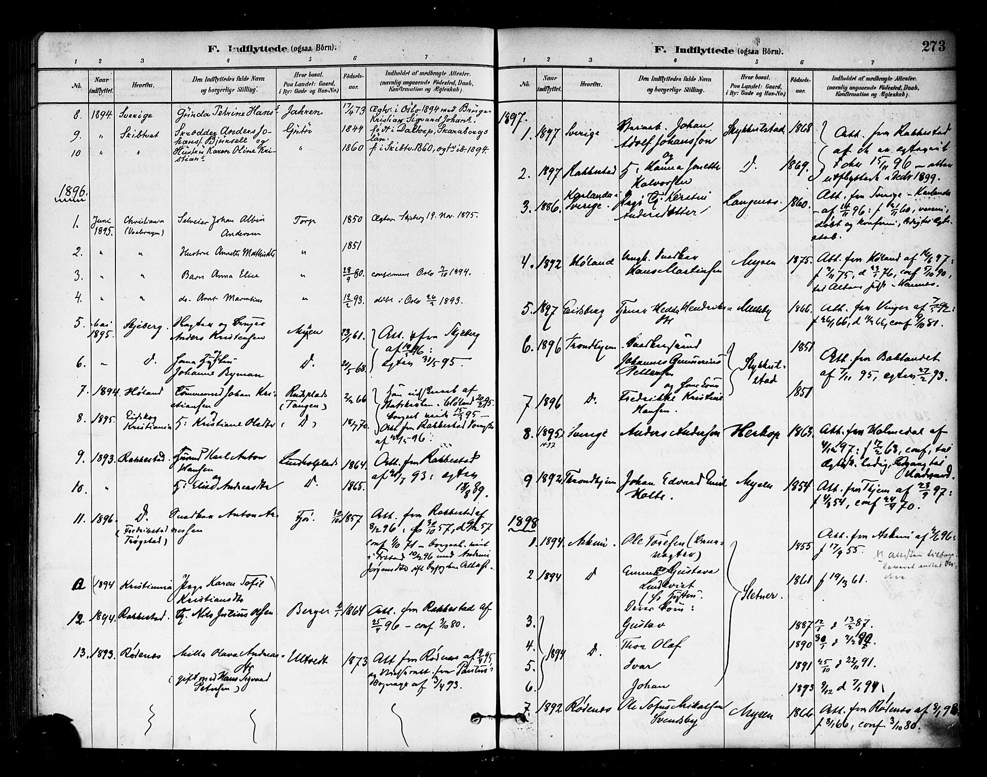 Eidsberg prestekontor Kirkebøker, SAO/A-10905/F/Fa/L0012: Parish register (official) no. I 12, 1879-1901, p. 273