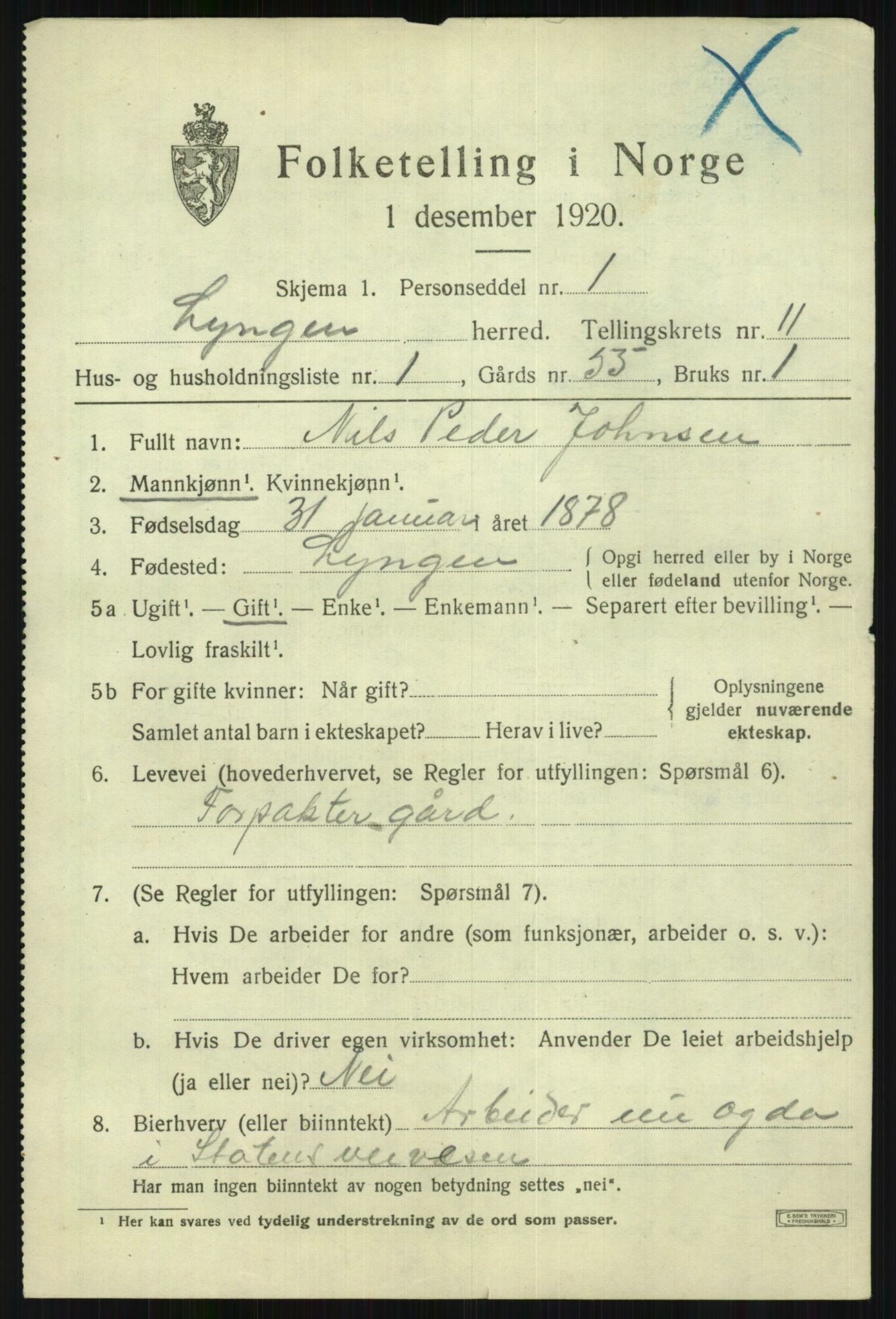 SATØ, 1920 census for Lyngen, 1920, p. 8345