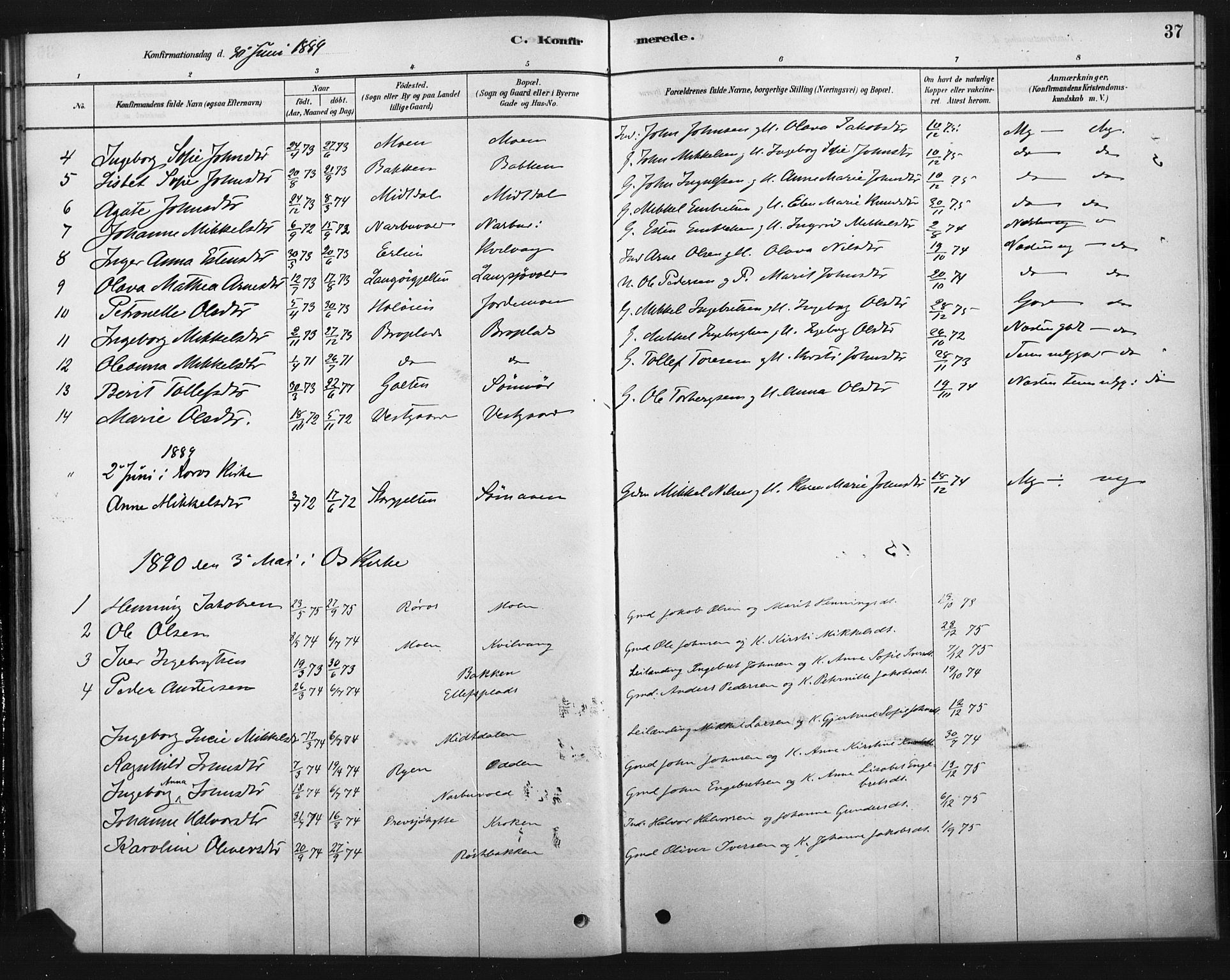 Tolga prestekontor, SAH/PREST-062/K/L0007: Parish register (official) no. 7, 1877-1900, p. 37