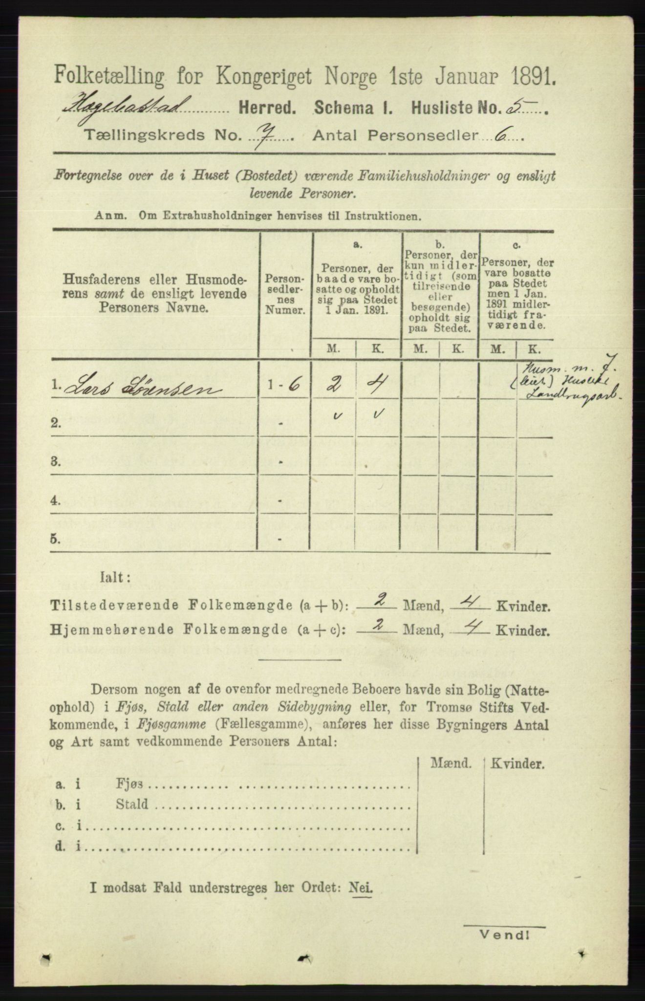 RA, 1891 census for 1034 Hægebostad, 1891, p. 2052