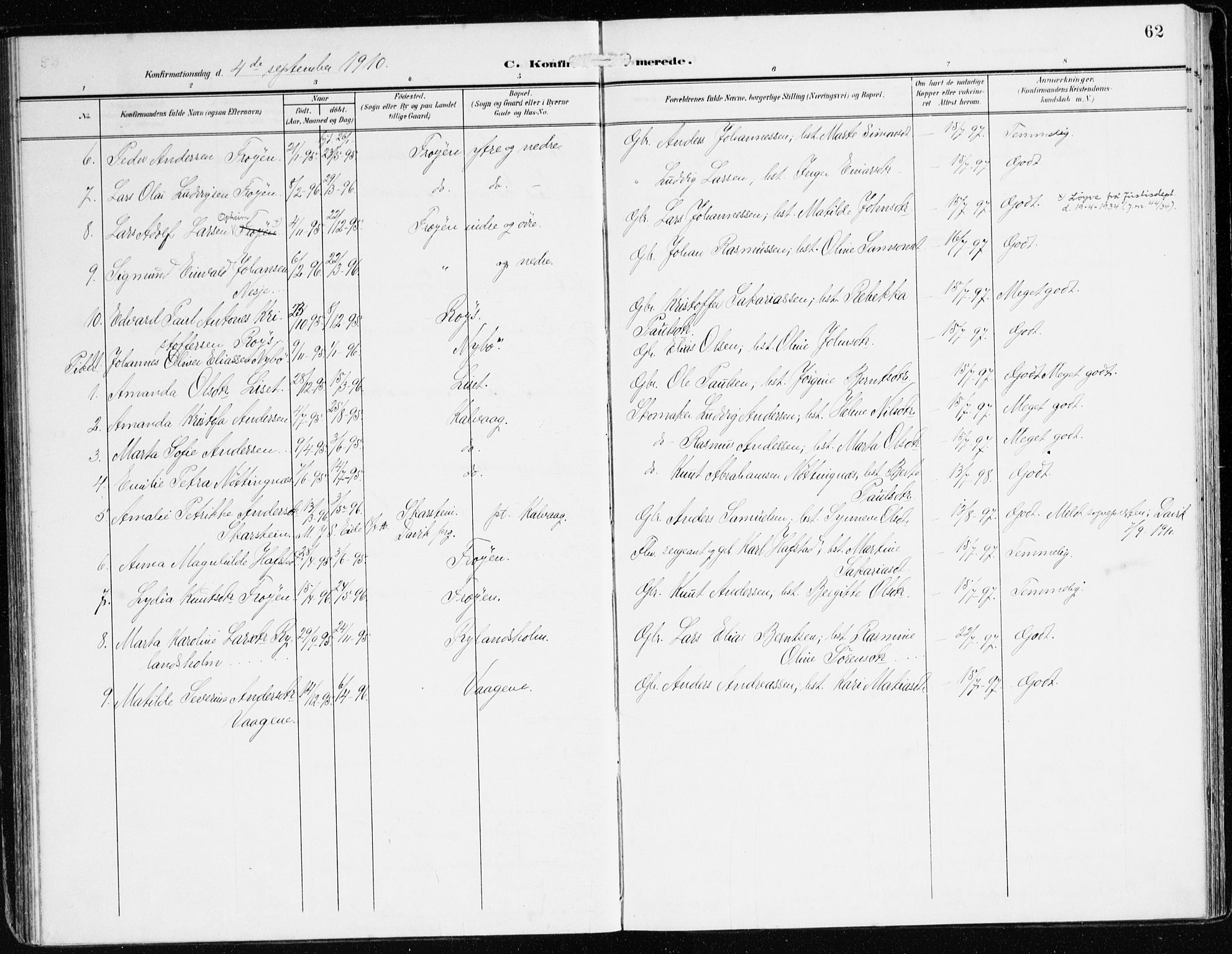 Bremanger sokneprestembete, AV/SAB-A-82201/H/Haa/Haab/L0003: Parish register (official) no. B 3, 1908-1925, p. 62