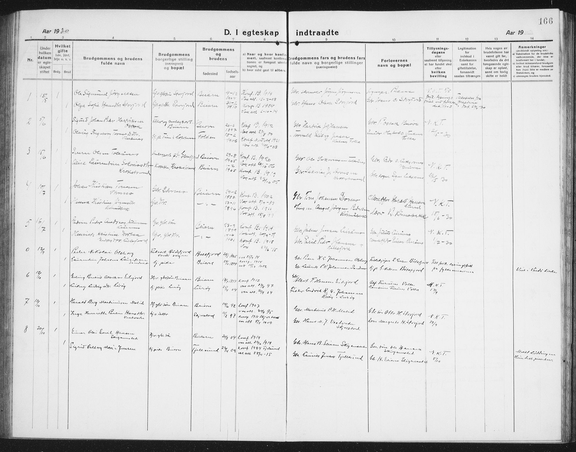 Ministerialprotokoller, klokkerbøker og fødselsregistre - Nordland, AV/SAT-A-1459/846/L0656: Parish register (copy) no. 846C06, 1917-1936, p. 166