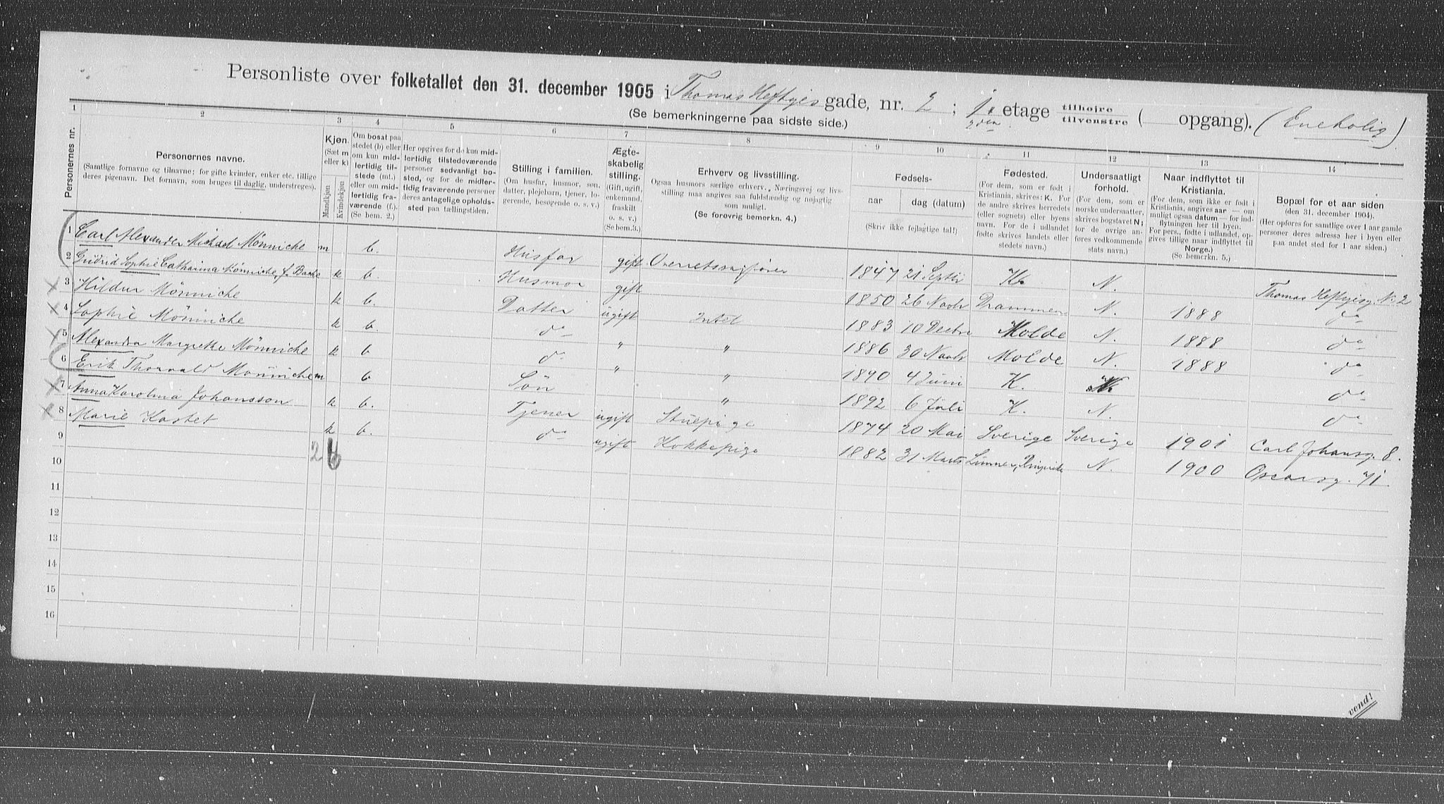 OBA, Municipal Census 1905 for Kristiania, 1905, p. 57013