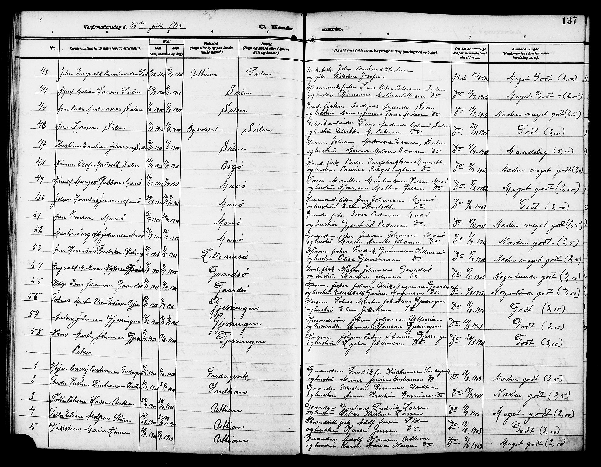 Ministerialprotokoller, klokkerbøker og fødselsregistre - Sør-Trøndelag, AV/SAT-A-1456/640/L0588: Parish register (copy) no. 640C05, 1909-1922, p. 137