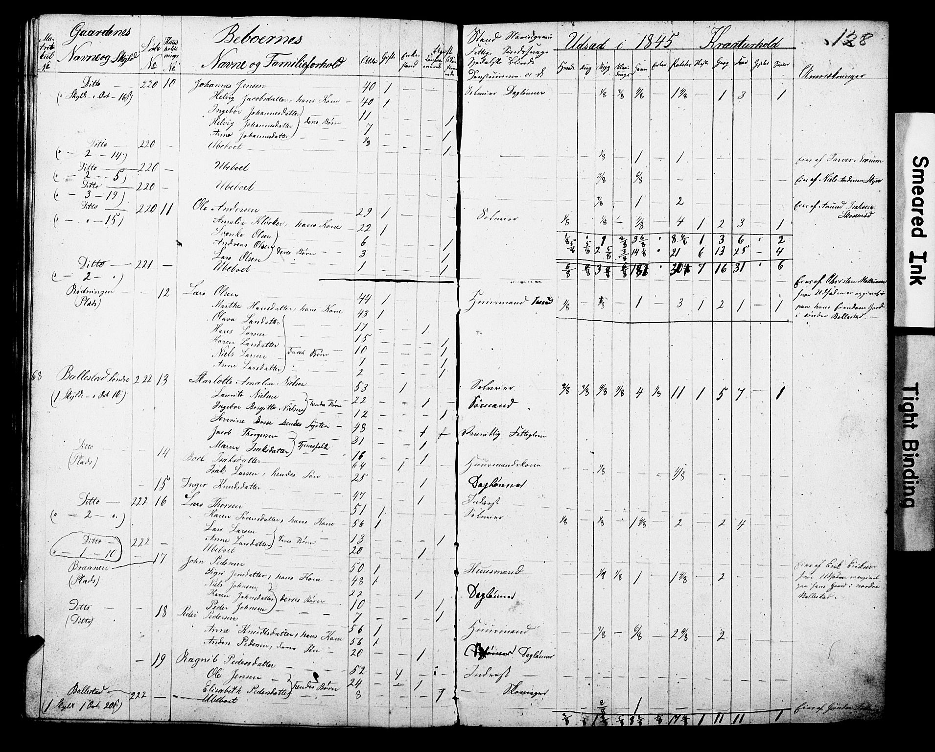 , Census 1845 for Gjerpen, 1845, p. 128