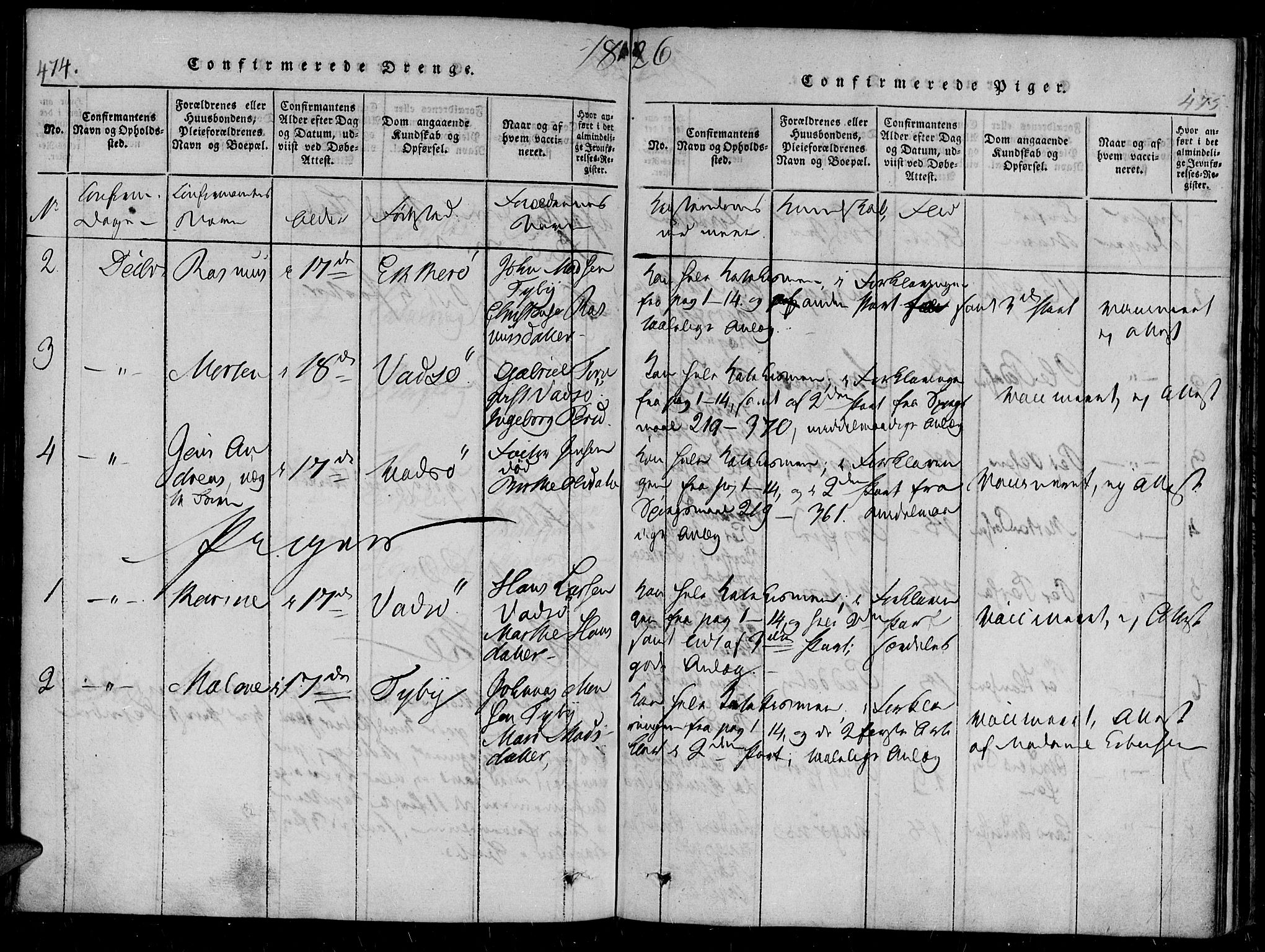 Vadsø sokneprestkontor, AV/SATØ-S-1325/H/Ha/L0003kirke: Parish register (official) no. 3 /1, 1821-1839, p. 474-475