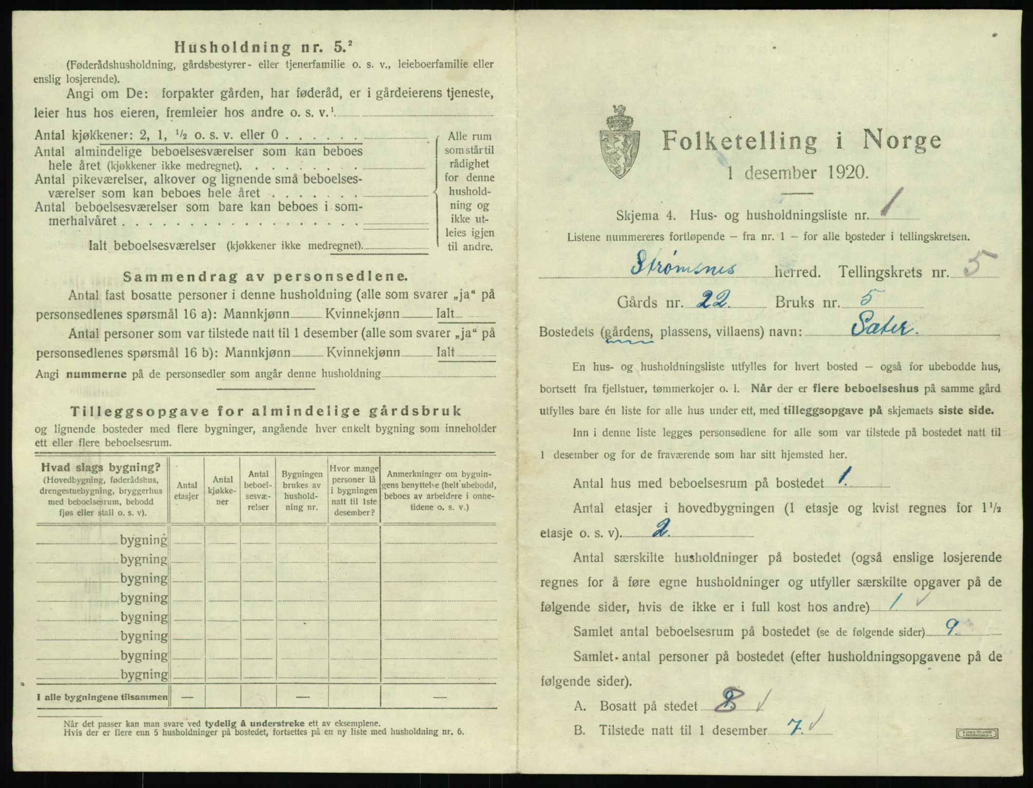 SAT, 1920 census for Straumsnes, 1920, p. 329