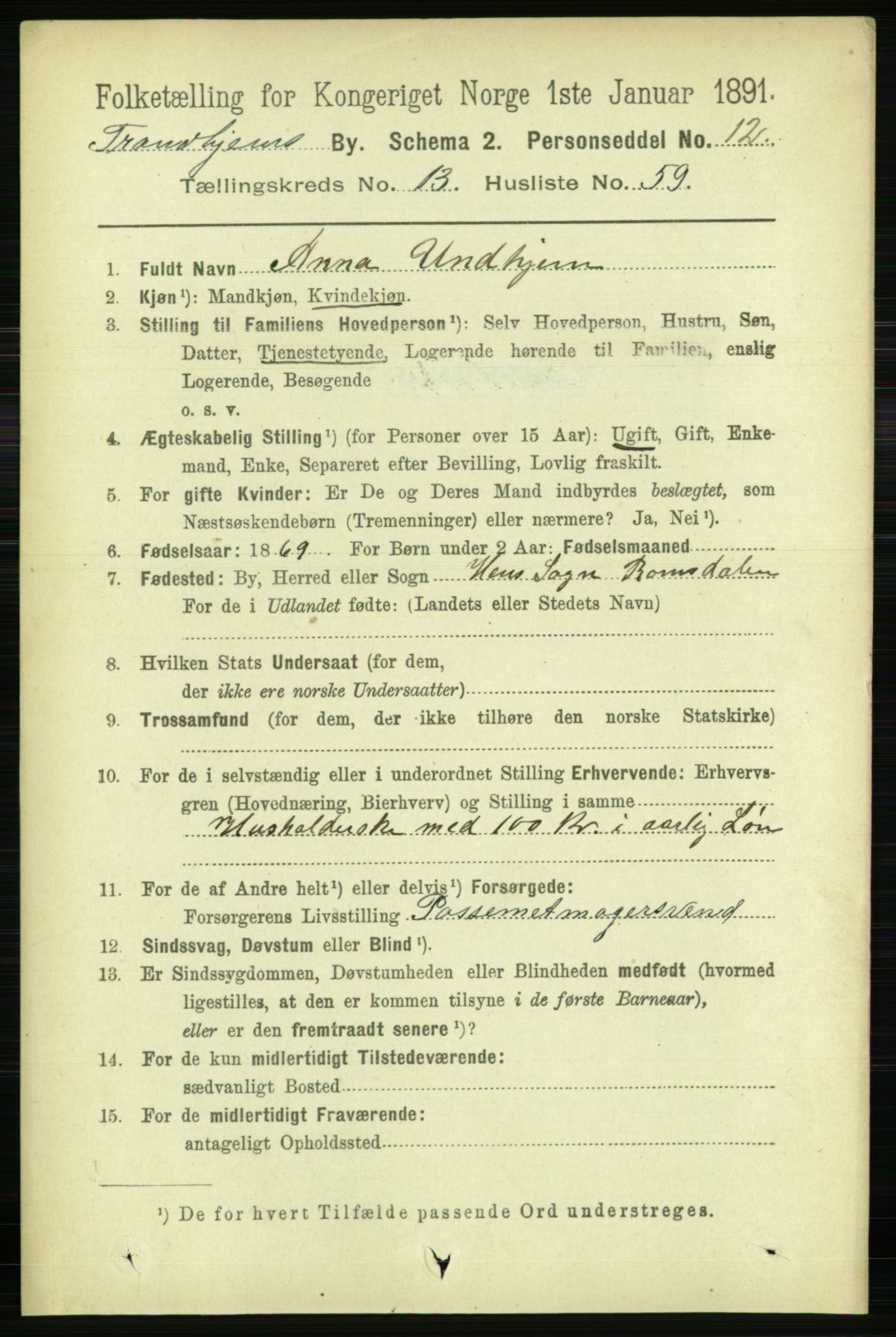 RA, 1891 census for 1601 Trondheim, 1891, p. 10903