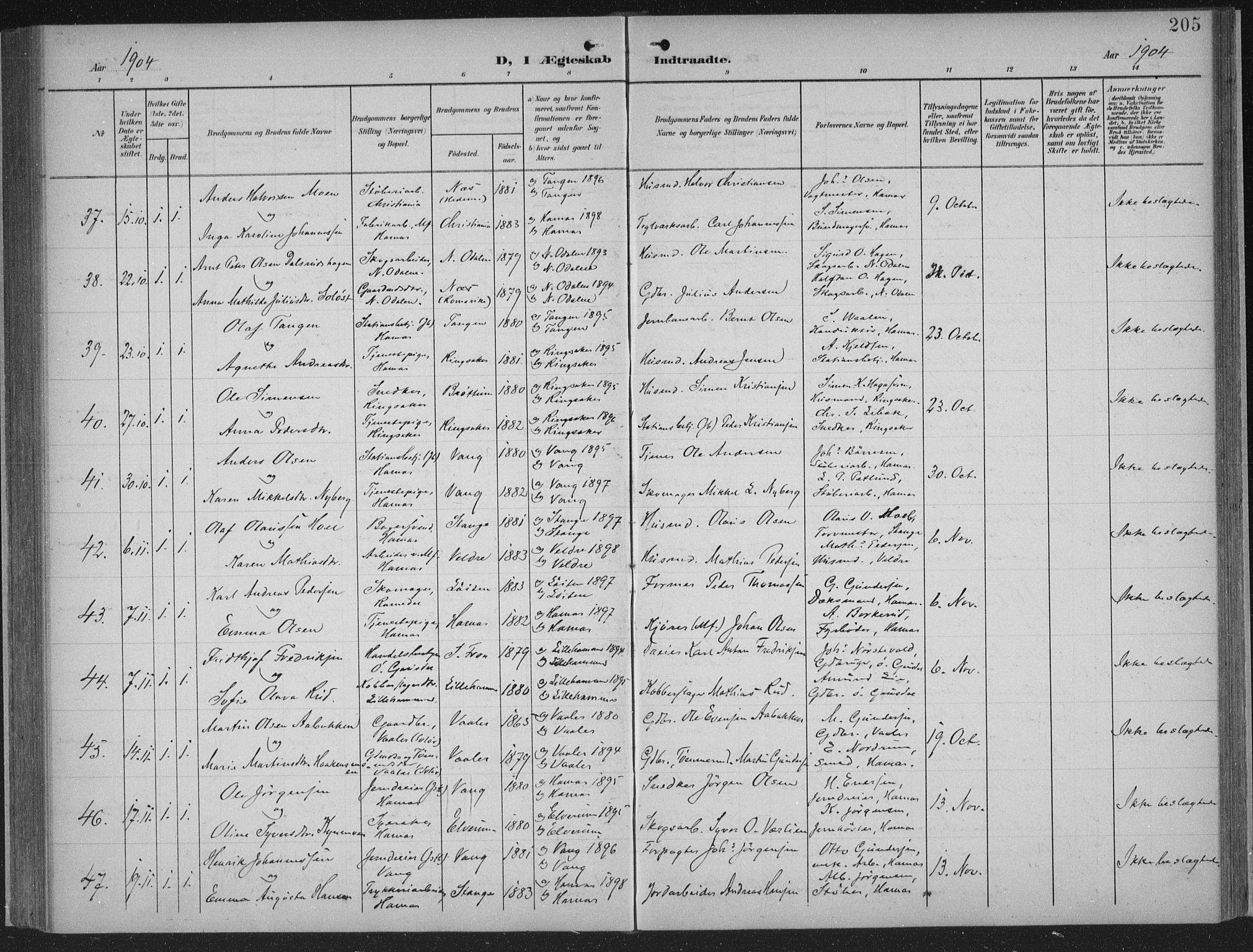 Hamar prestekontor, SAH/DOMPH-002/H/Ha/Haa/L0001: Parish register (official) no. 1, 1900-1914, p. 205