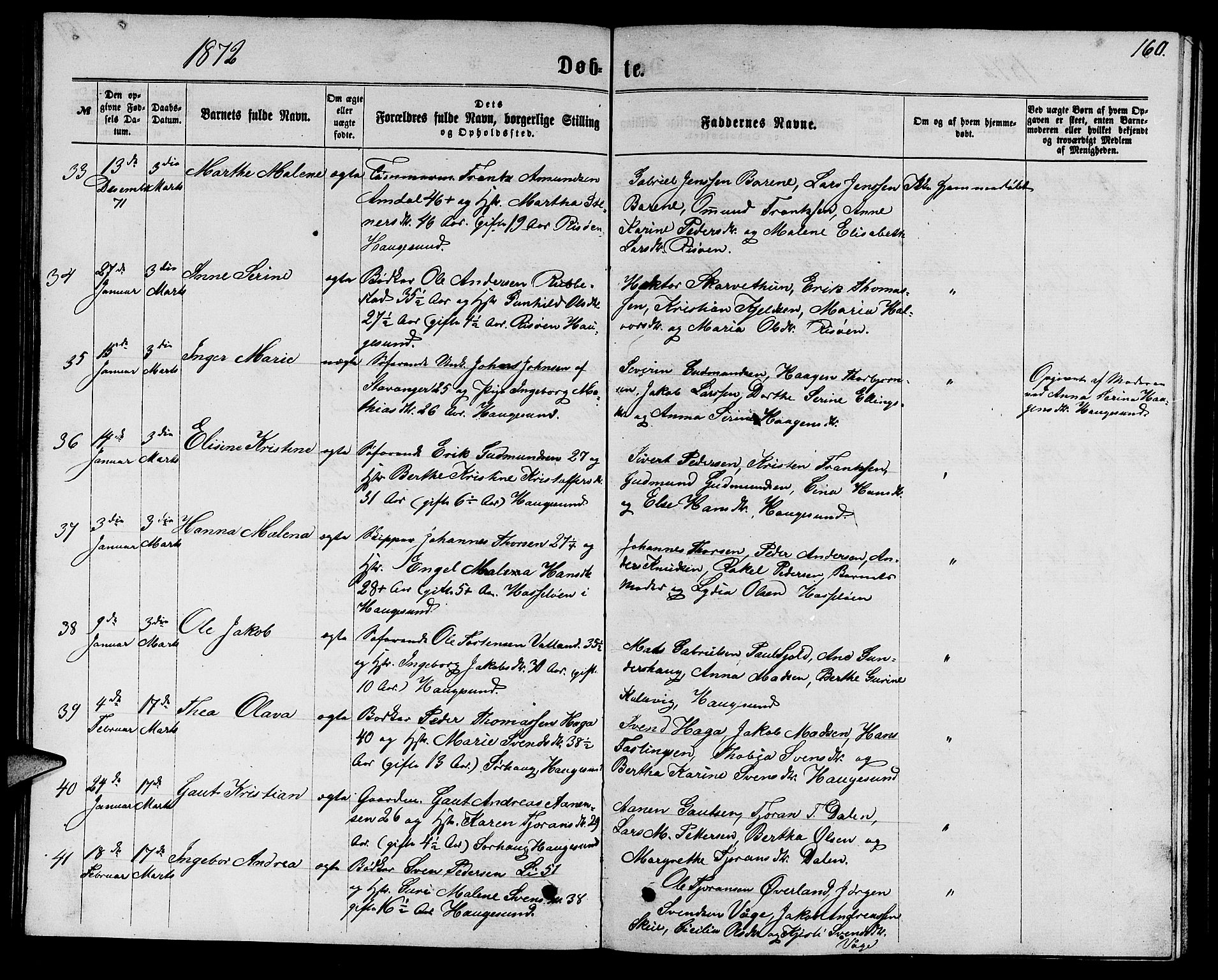 Torvastad sokneprestkontor, AV/SAST-A -101857/H/Ha/Hab/L0007: Parish register (copy) no. B 7, 1866-1873, p. 160