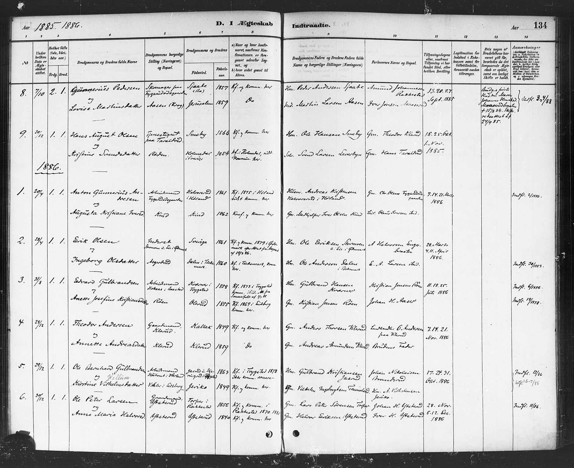 Rødenes prestekontor Kirkebøker, SAO/A-2005/F/Fa/L0009: Parish register (official) no. I 9, 1880-1889, p. 134