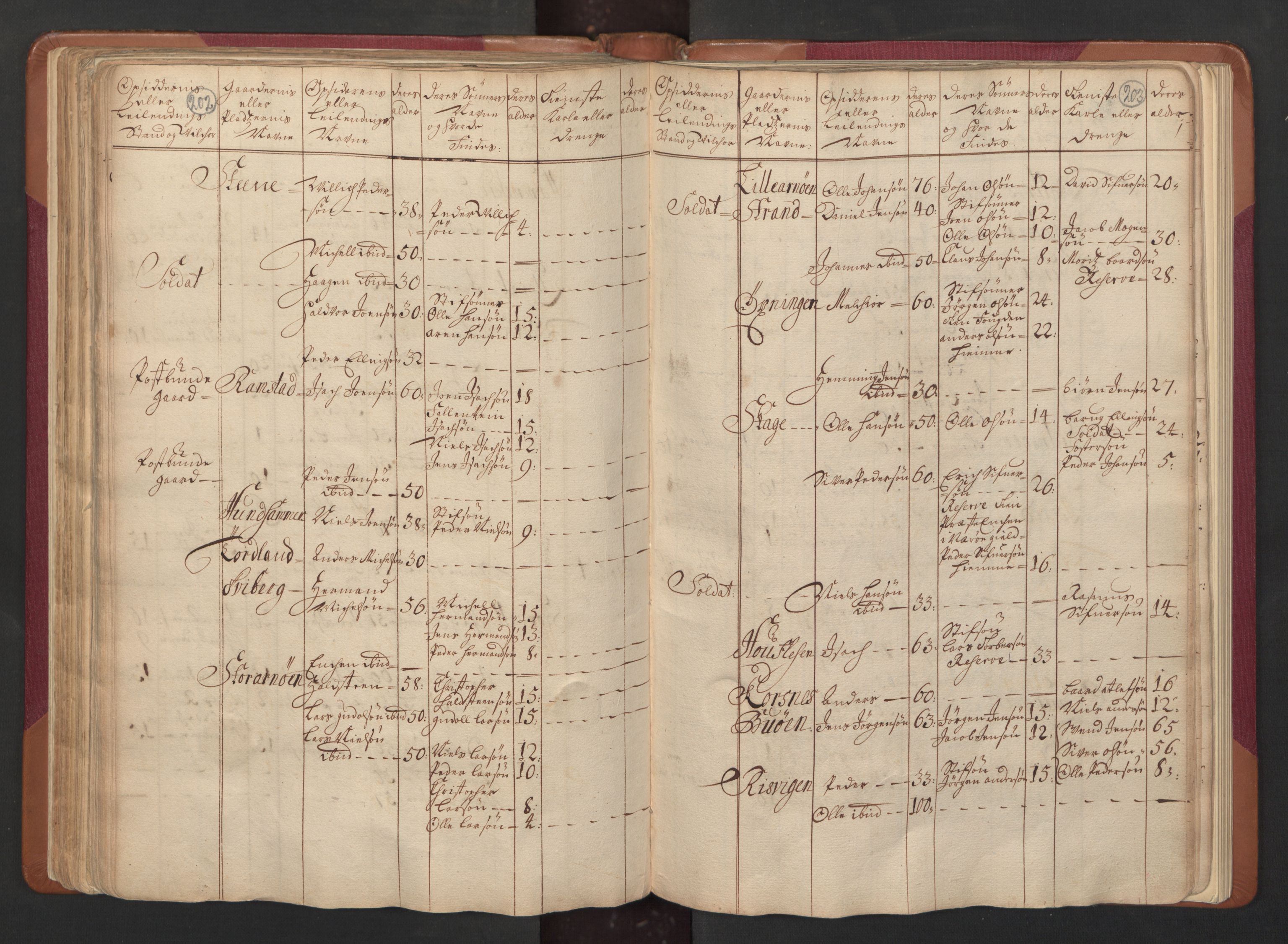 RA, Census (manntall) 1701, no. 15: Inderøy fogderi and Namdal fogderi, 1701, p. 202-203