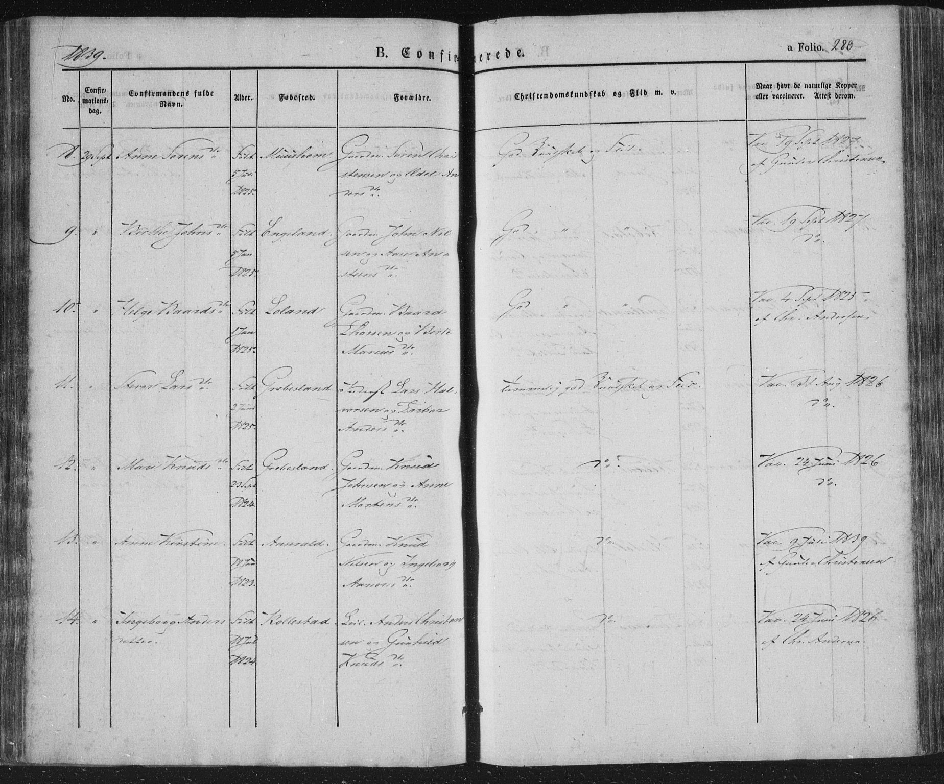 Vennesla sokneprestkontor, SAK/1111-0045/Fa/Fac/L0004: Parish register (official) no. A 4, 1834-1855, p. 280
