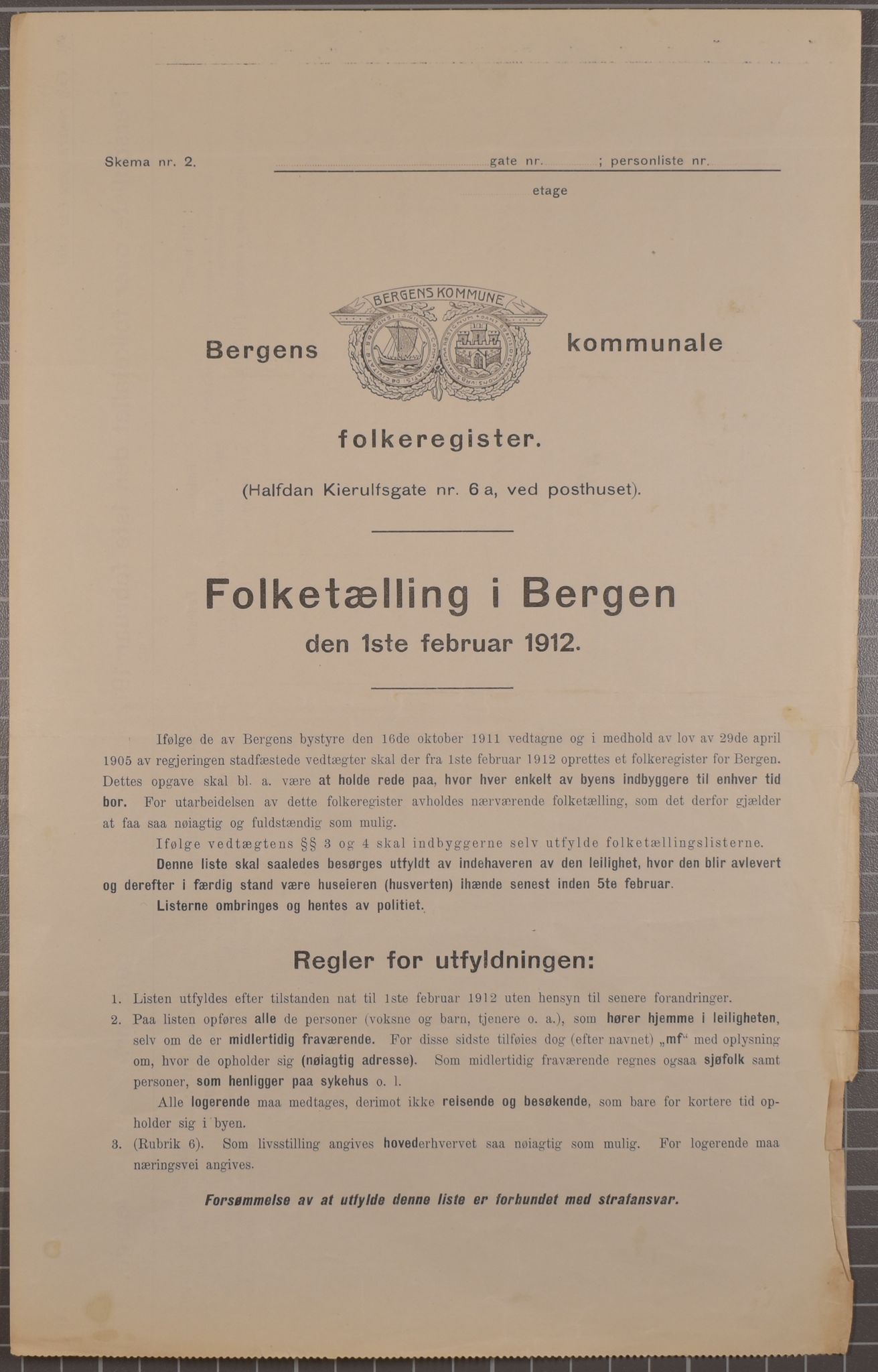 SAB, Municipal Census 1912 for Bergen, 1912, p. 209