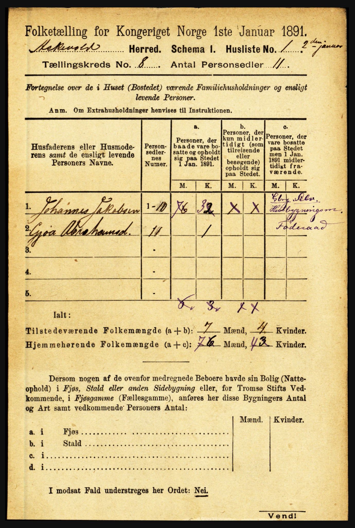 RA, 1891 census for 1428 Askvoll, 1891, p. 2086