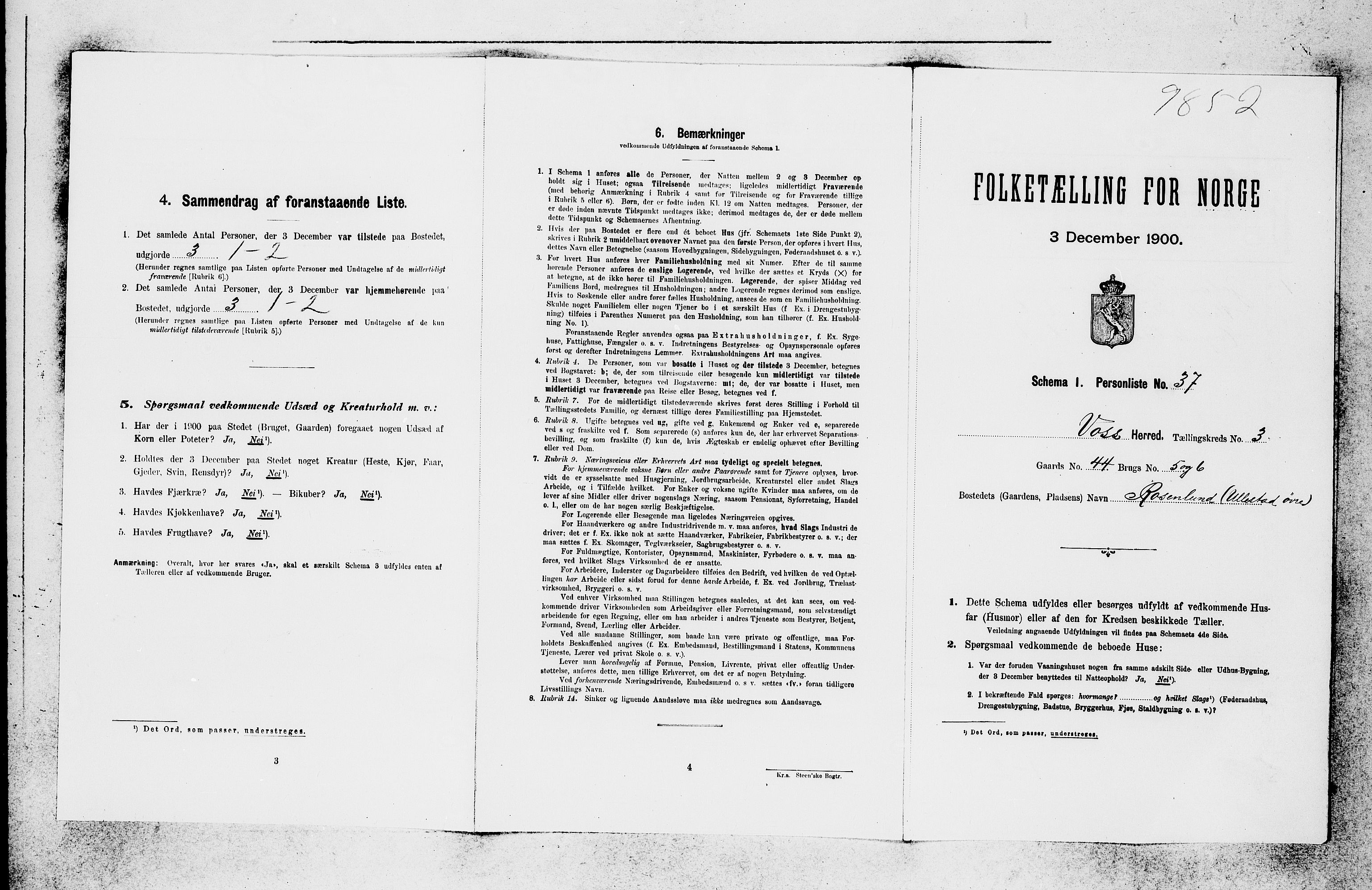 SAB, 1900 census for Voss, 1900, p. 490