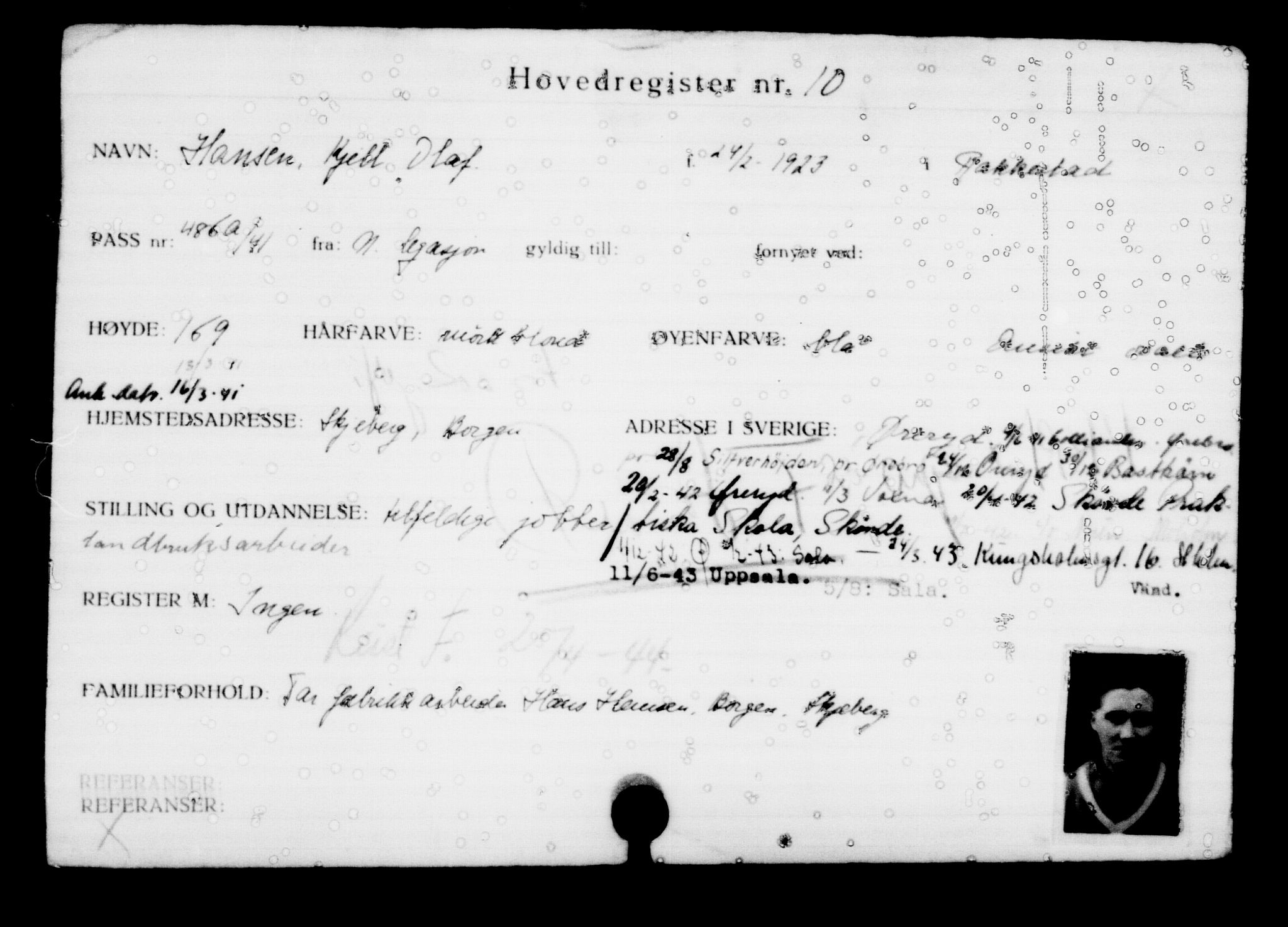 Utenriksstasjonene, Legasjonen i Stockholm, Flyktningkontoret, AV/RA-S-6753/V/Va/L0001: Kjesäterkartoteket, flyktninger med registreringsnr. 1-1000, 1940-1945, p. 13