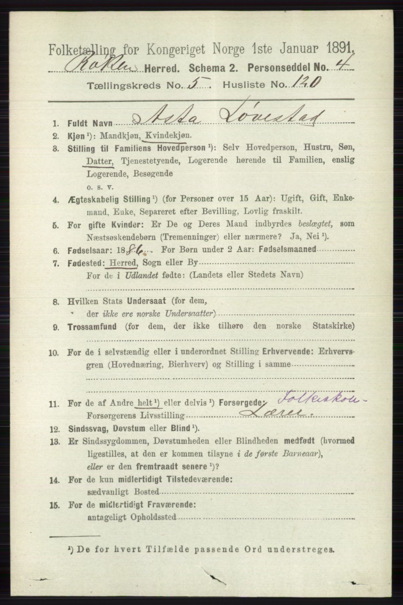 RA, 1891 census for 0627 Røyken, 1891, p. 3535