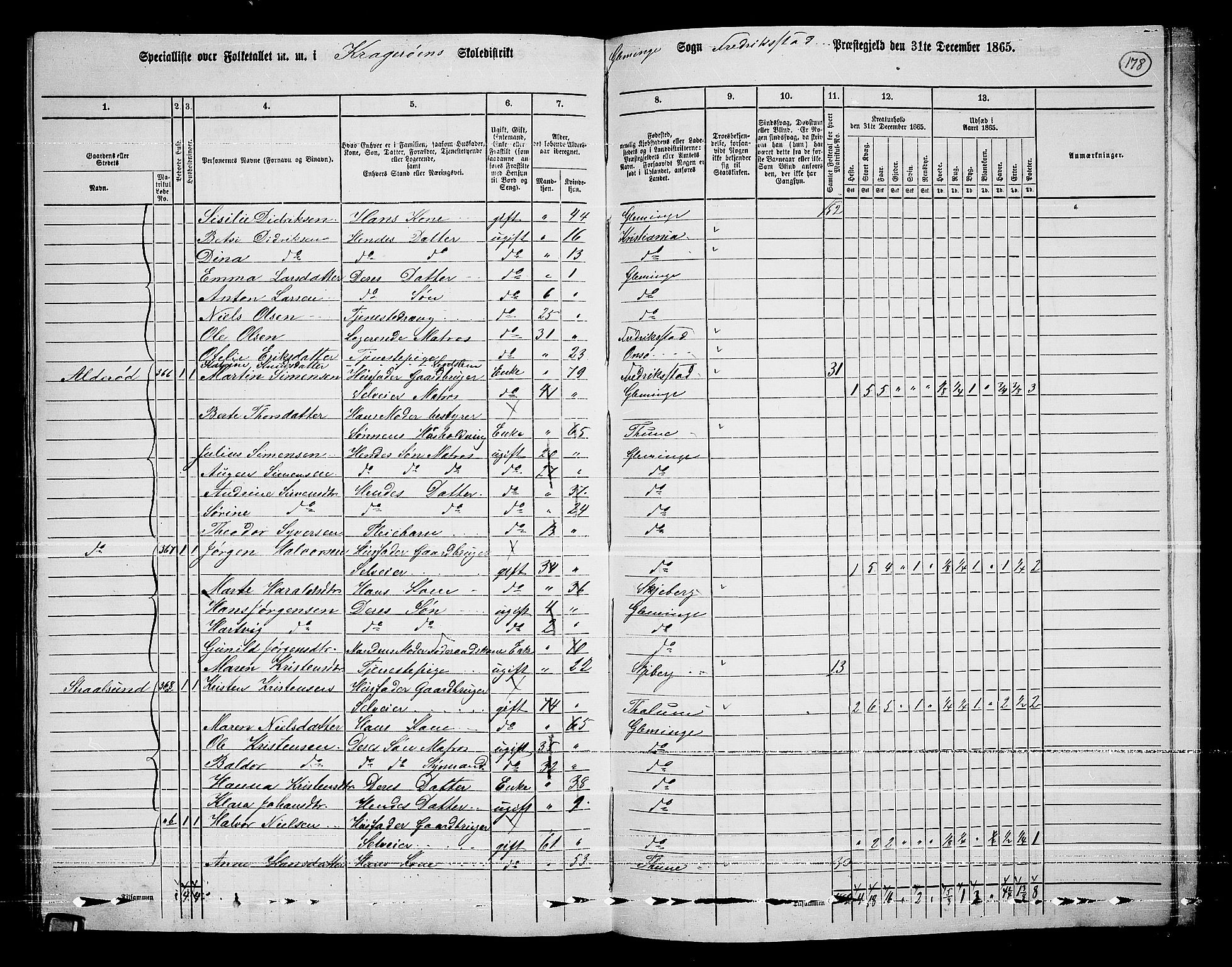 RA, 1865 census for Fredrikstad/Glemmen, 1865, p. 167