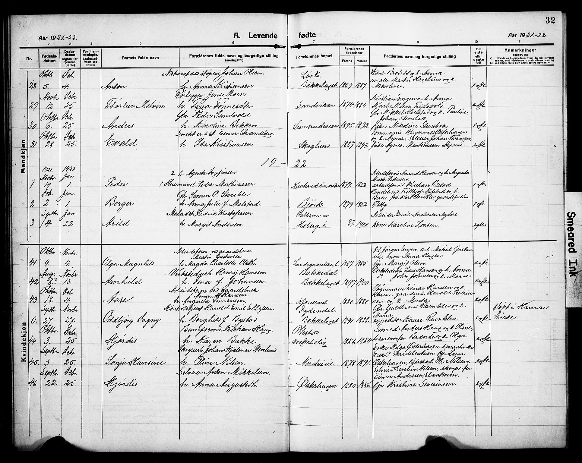 Stange prestekontor, SAH/PREST-002/L/L0015: Parish register (copy) no. 15, 1916-1928, p. 32