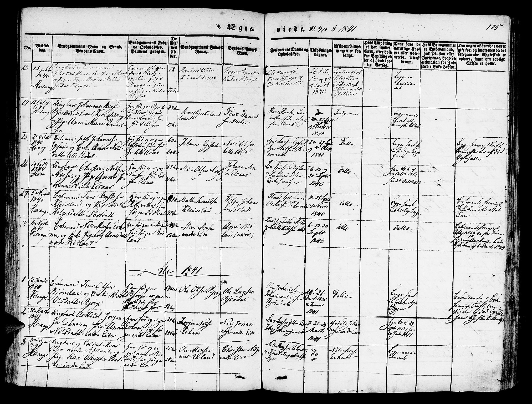 Hosanger sokneprestembete, SAB/A-75801/H/Haa: Parish register (official) no. A 7, 1835-1848, p. 175