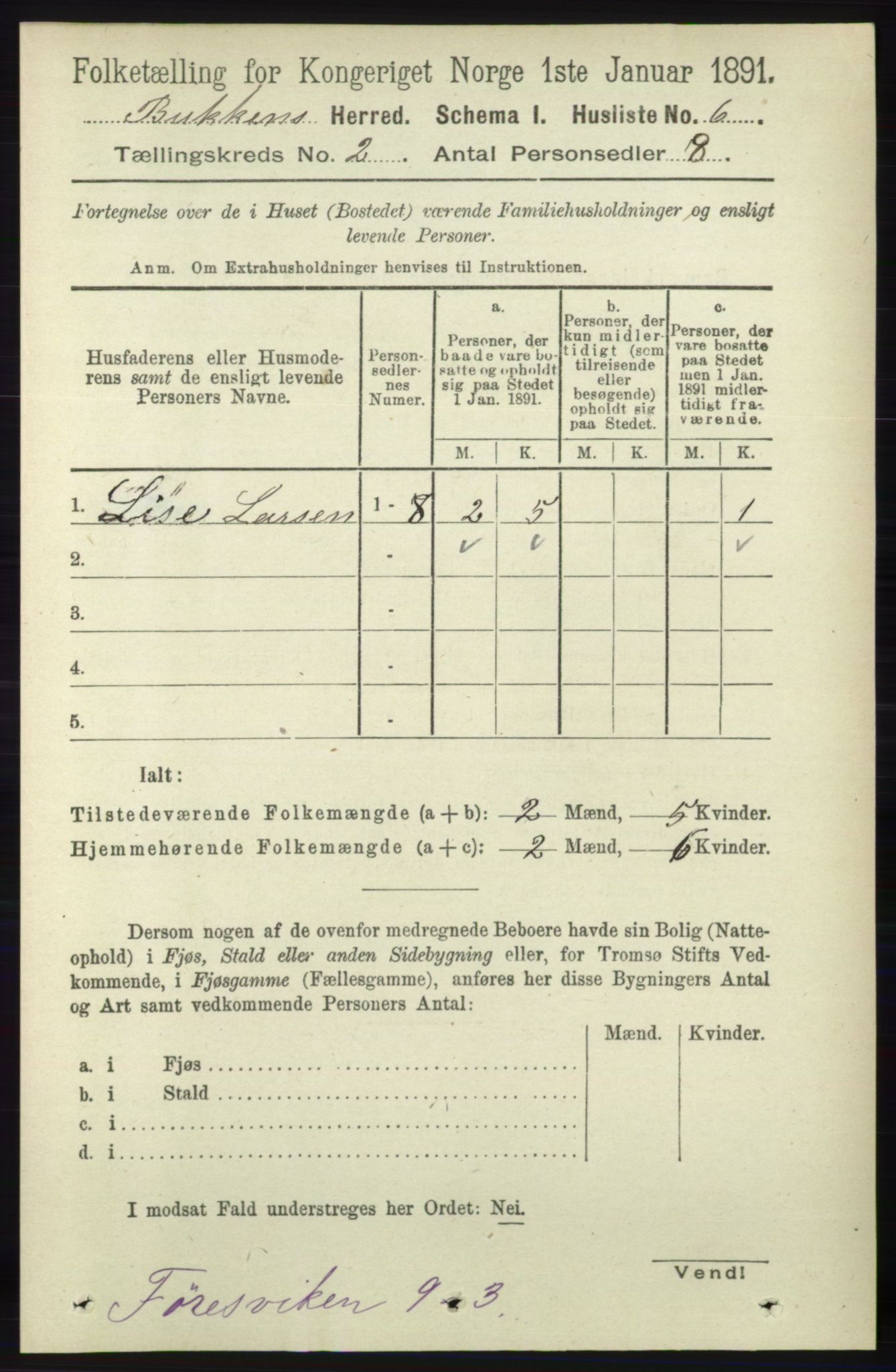 RA, 1891 census for 1145 Bokn, 1891, p. 302