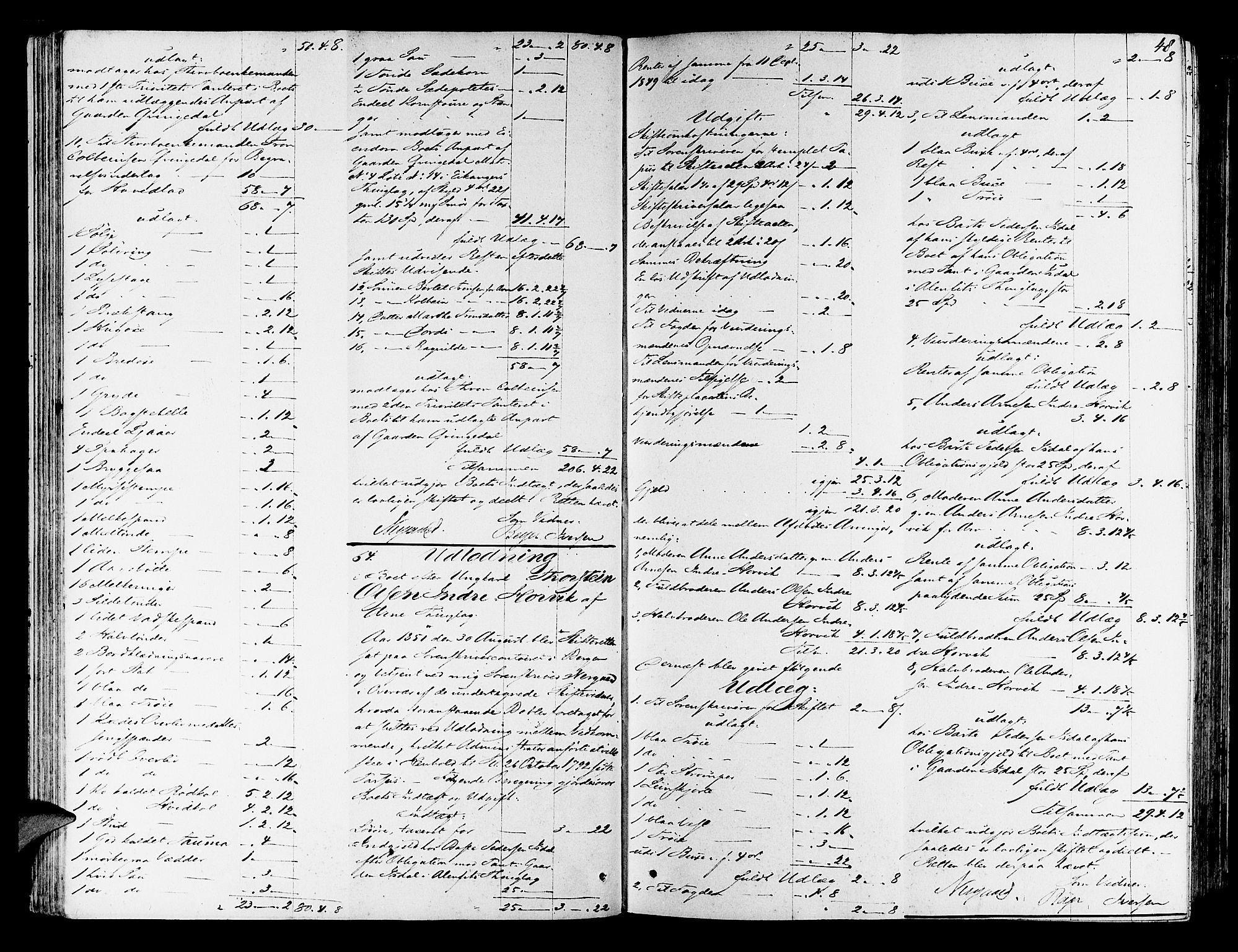 Nordhordland sorenskrivar, AV/SAB-A-2901/1/H/Hd/Hda/L0005: Skifteutlodningsprotokollar, 1851-1857, p. 47b-48a