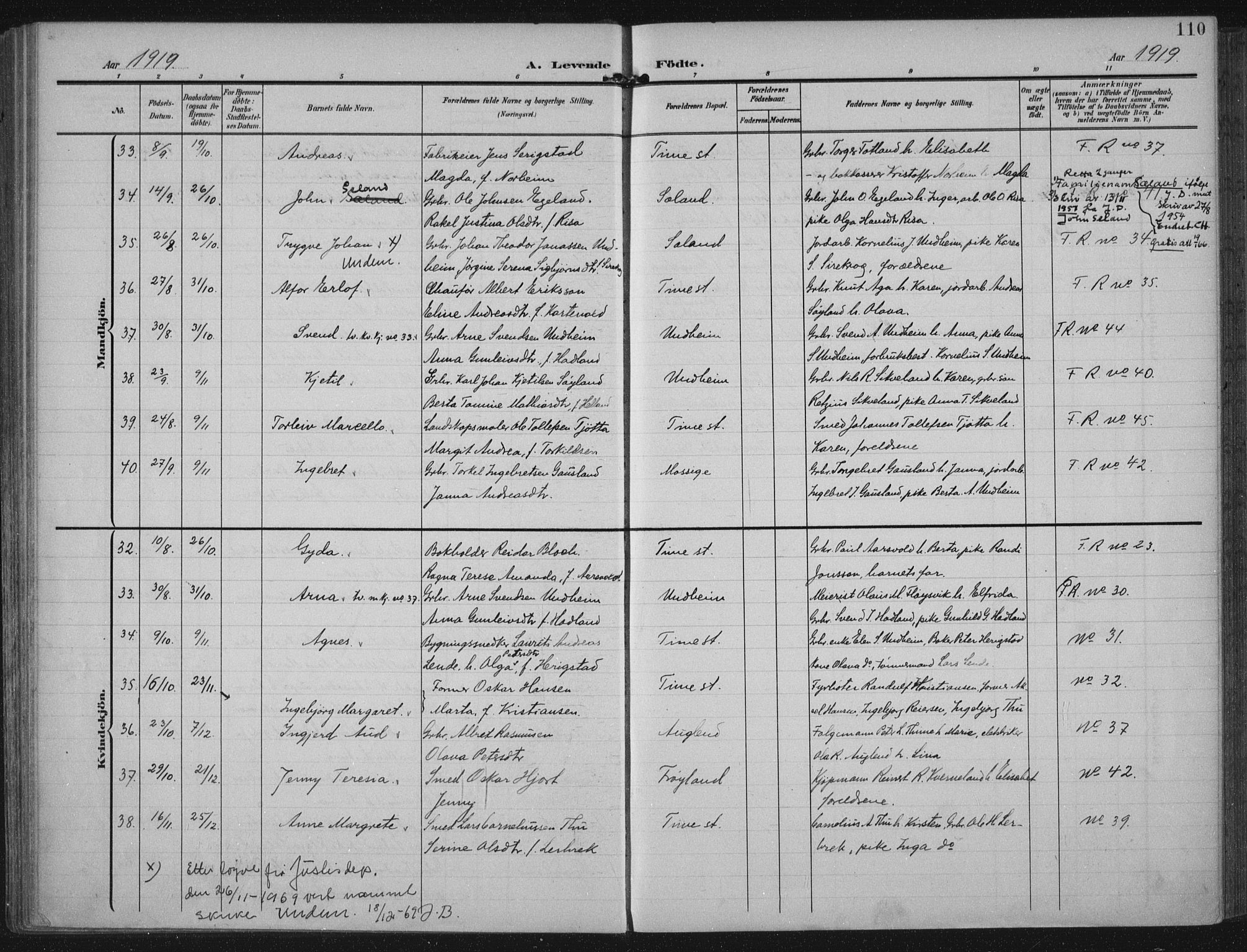 Lye sokneprestkontor, AV/SAST-A-101794/002/A/L0001: Parish register (official) no. A 12, 1904-1920, p. 110