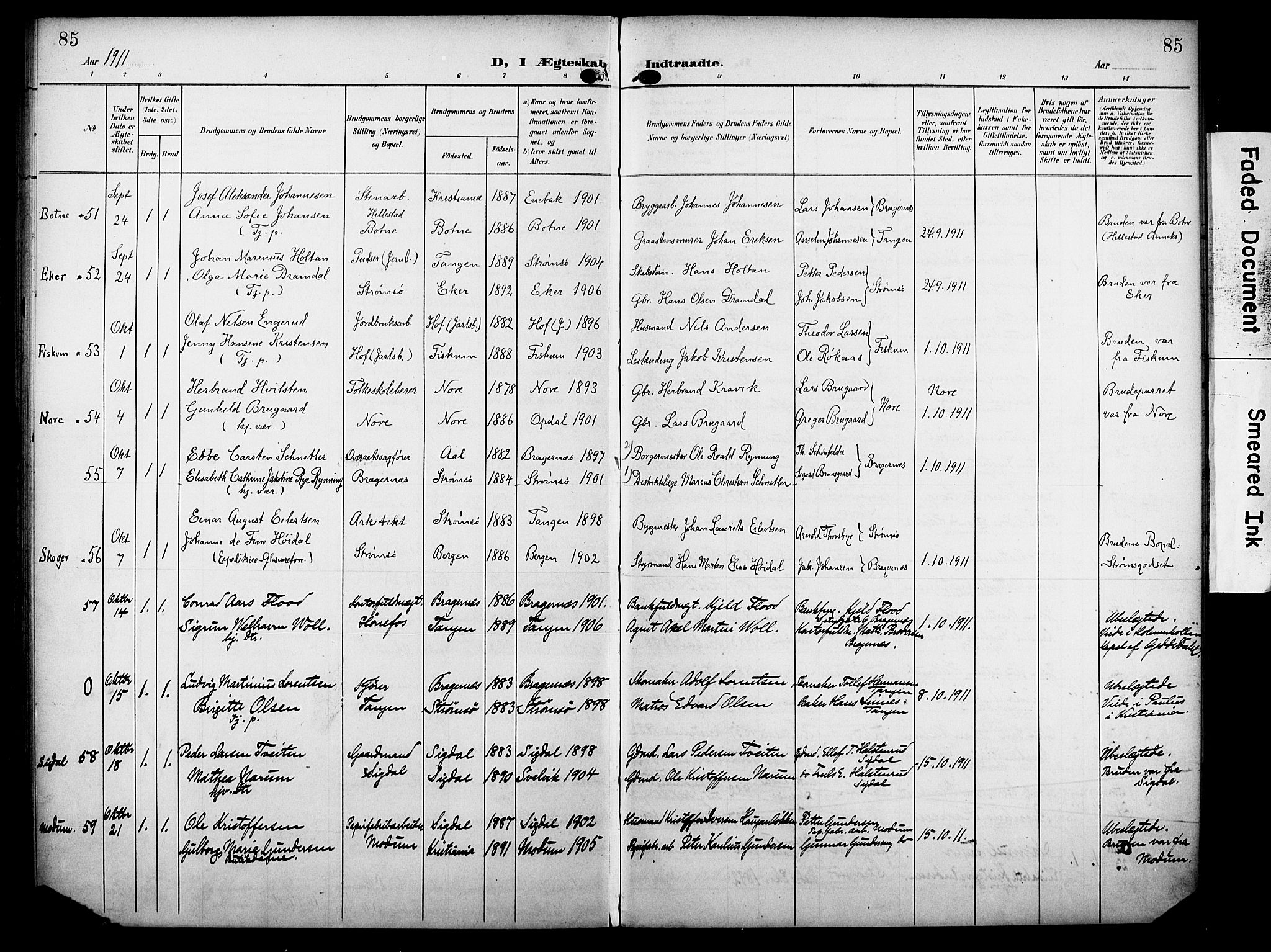 Strømsø kirkebøker, AV/SAKO-A-246/F/Fa/L0024: Parish register (official) no. I 24, 1899-1912, p. 85