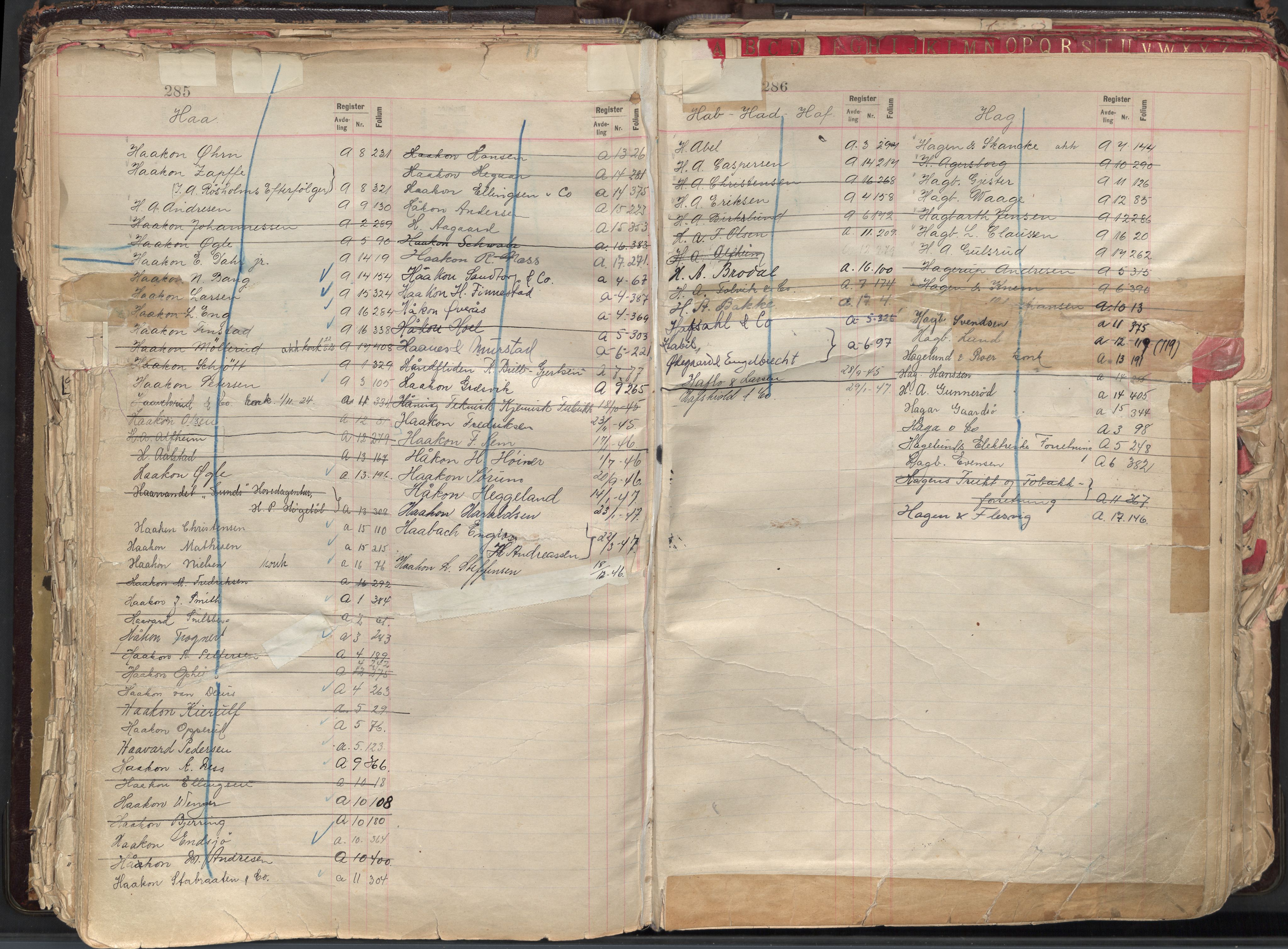 Oslo byfogd avd. II, AV/SAO-A-10942/G/Ga/Gaa/L0004: Firmaregister: A 1-17, ansvarlige firmaer, p. 285-286