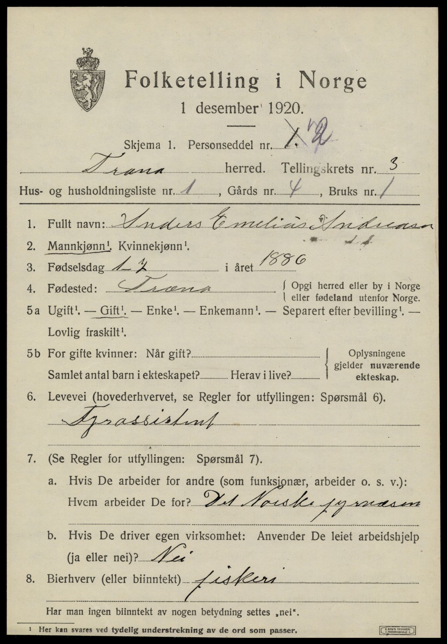 SAT, 1920 census for Træna, 1920, p. 1280