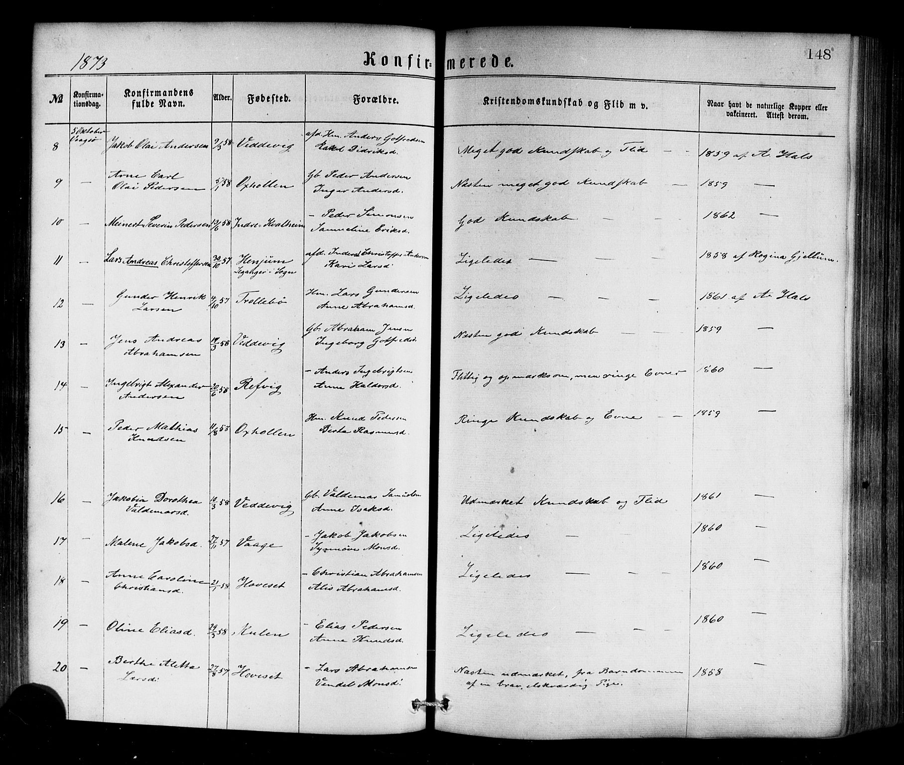 Selje sokneprestembete, SAB/A-99938/H/Ha/Haa/Haaa: Parish register (official) no. A 12, 1870-1880, p. 148