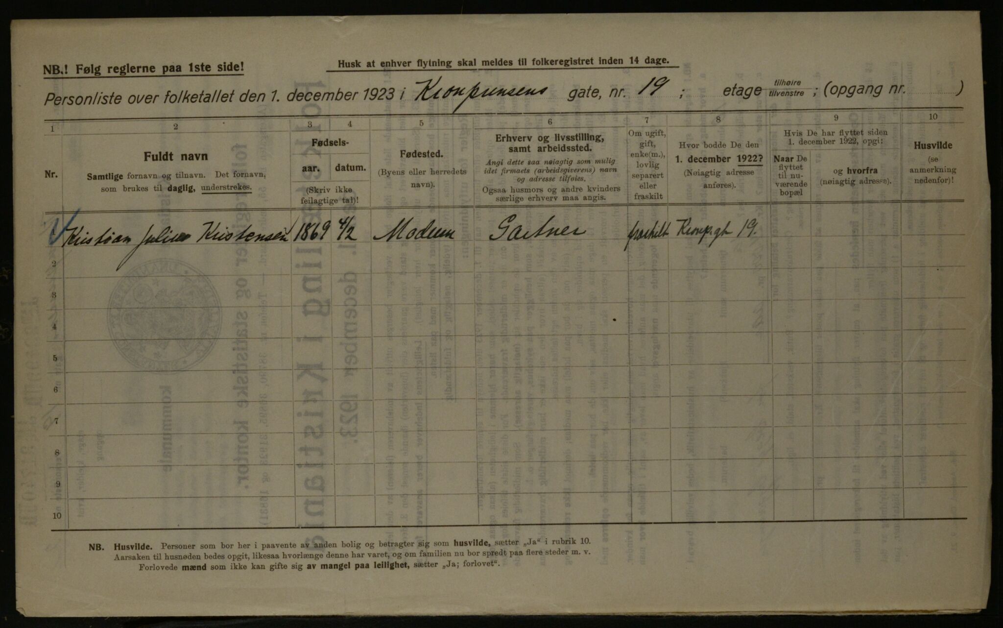 OBA, Municipal Census 1923 for Kristiania, 1923, p. 61274