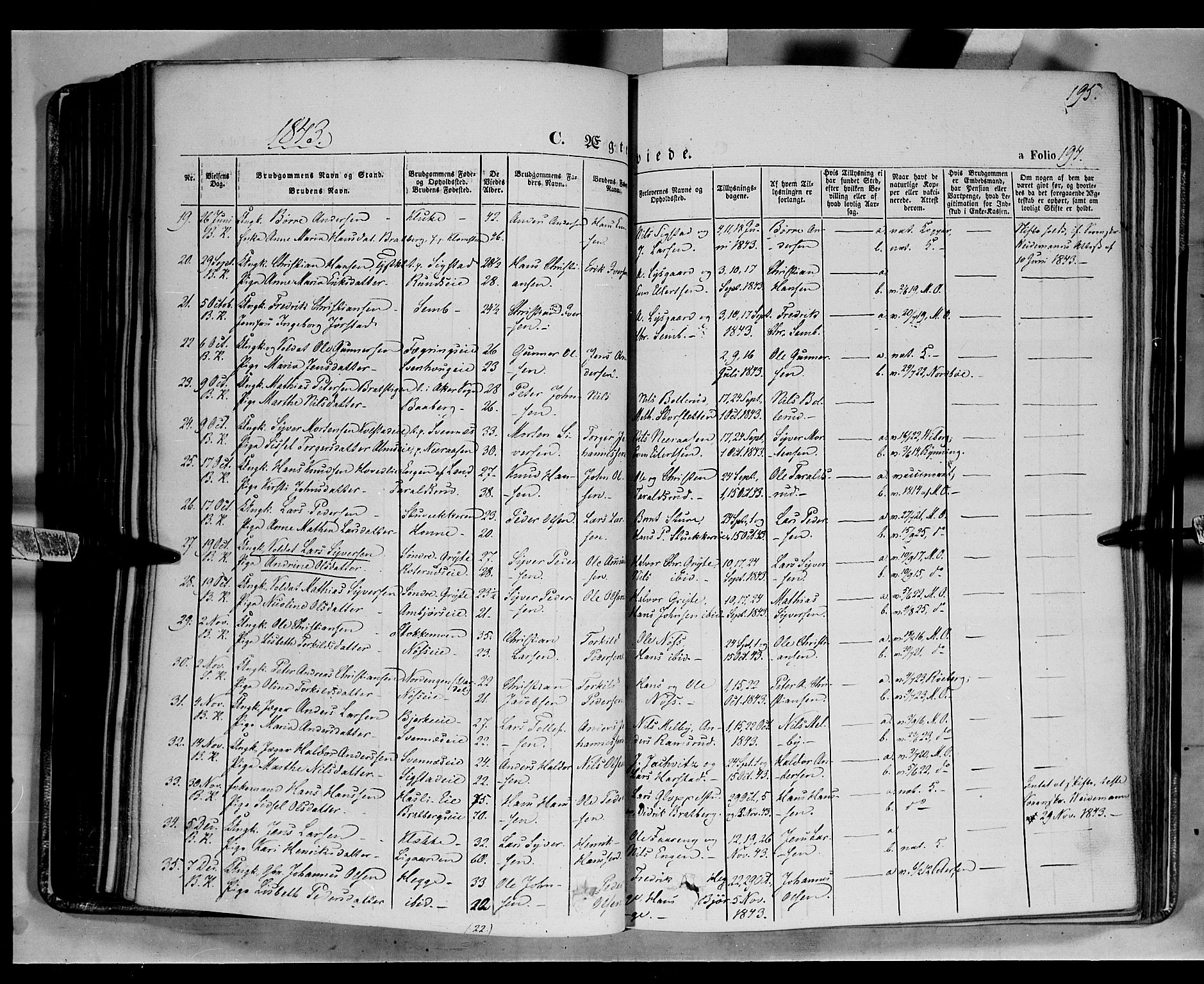 Biri prestekontor, SAH/PREST-096/H/Ha/Haa/L0005: Parish register (official) no. 5, 1843-1854, p. 195